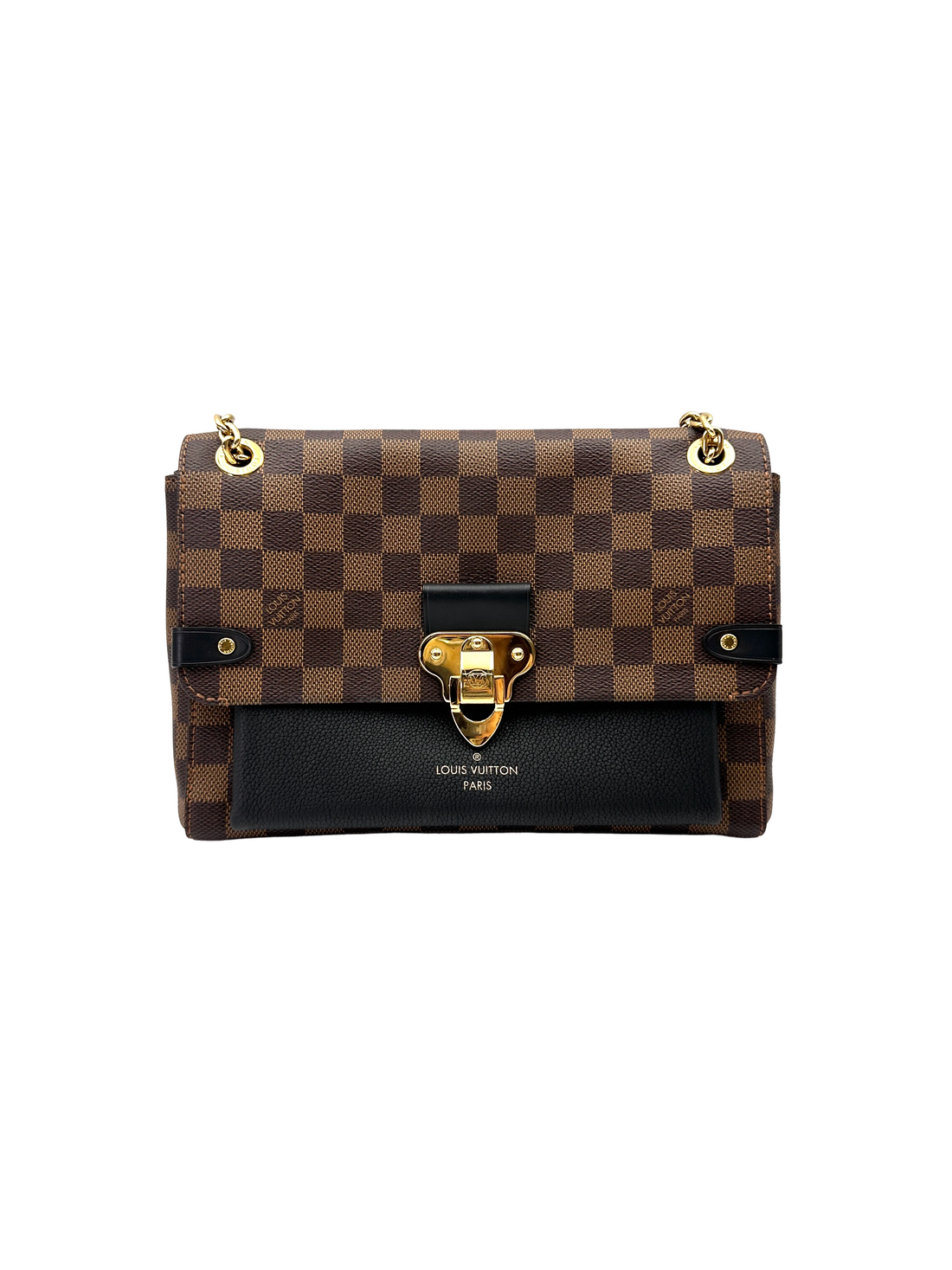 Louis Vuitton Vavin MM Damier Ebene & Black Leather Canvas Wallet On Chain LV3111