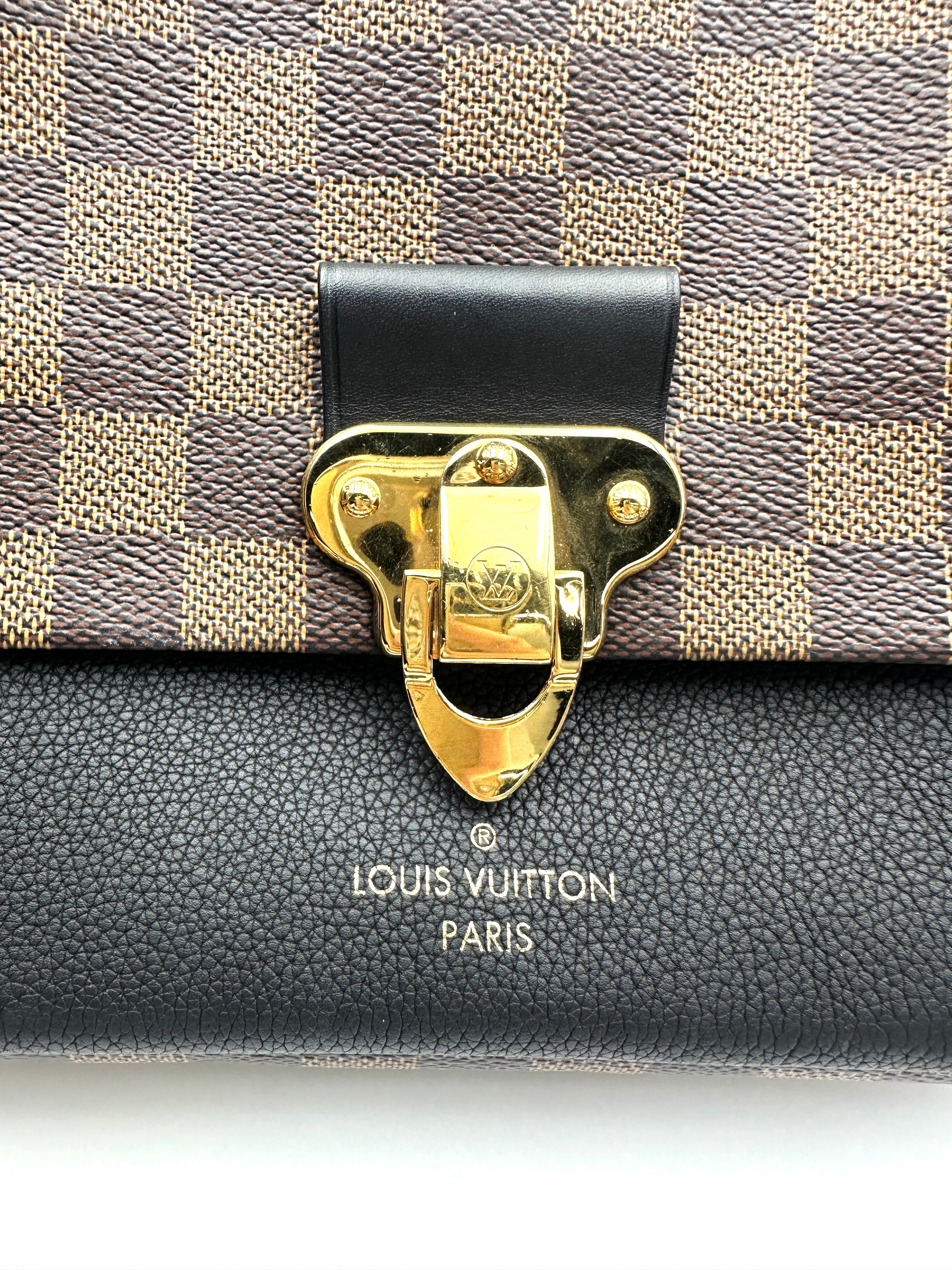 Louis Vuitton Vavin MM Damier Ebene & Black Leather Canvas Wallet On Chain LV3111