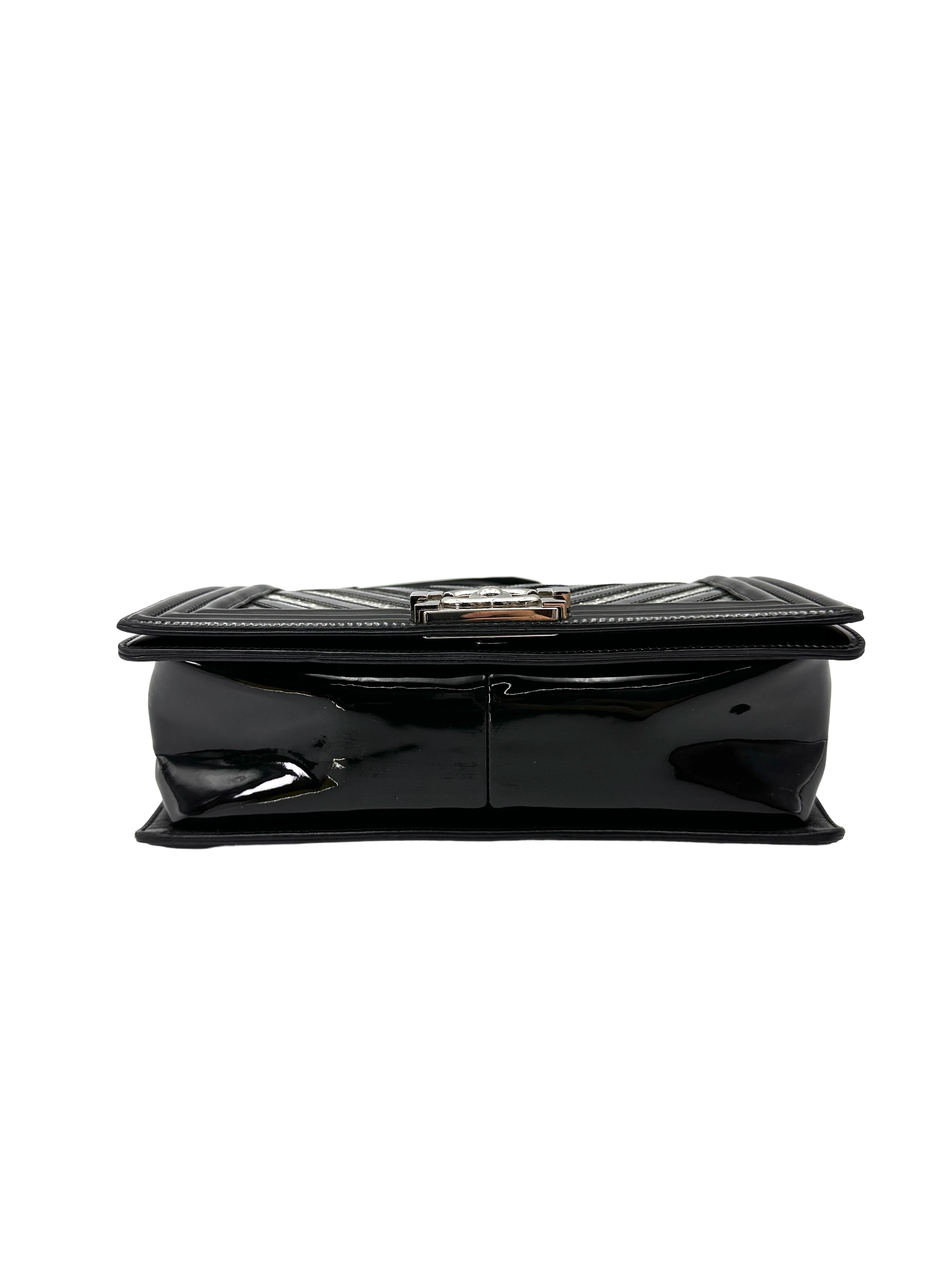 Chanel LeBoy Black Sequin Chevron Quilted Patent Leather Flap Bag(24***15) CC2251
