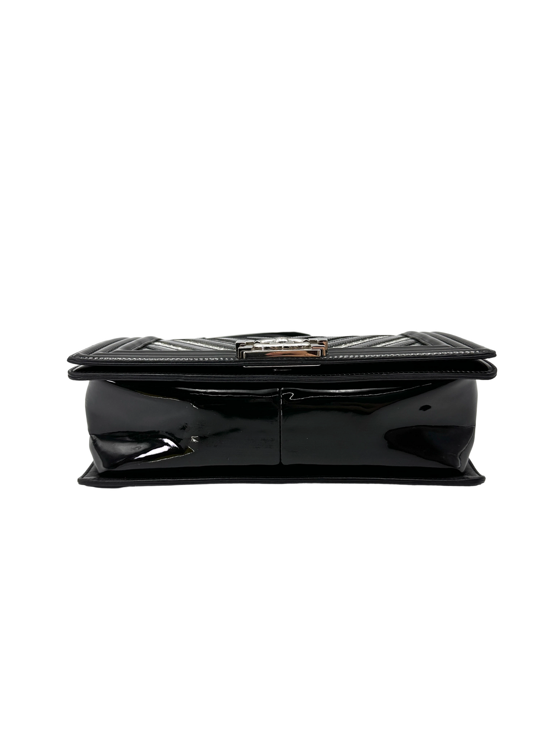 Chanel LeBoy Black Sequin Chevron Quilted Patent Leather Flap Bag(24***15) CC2251