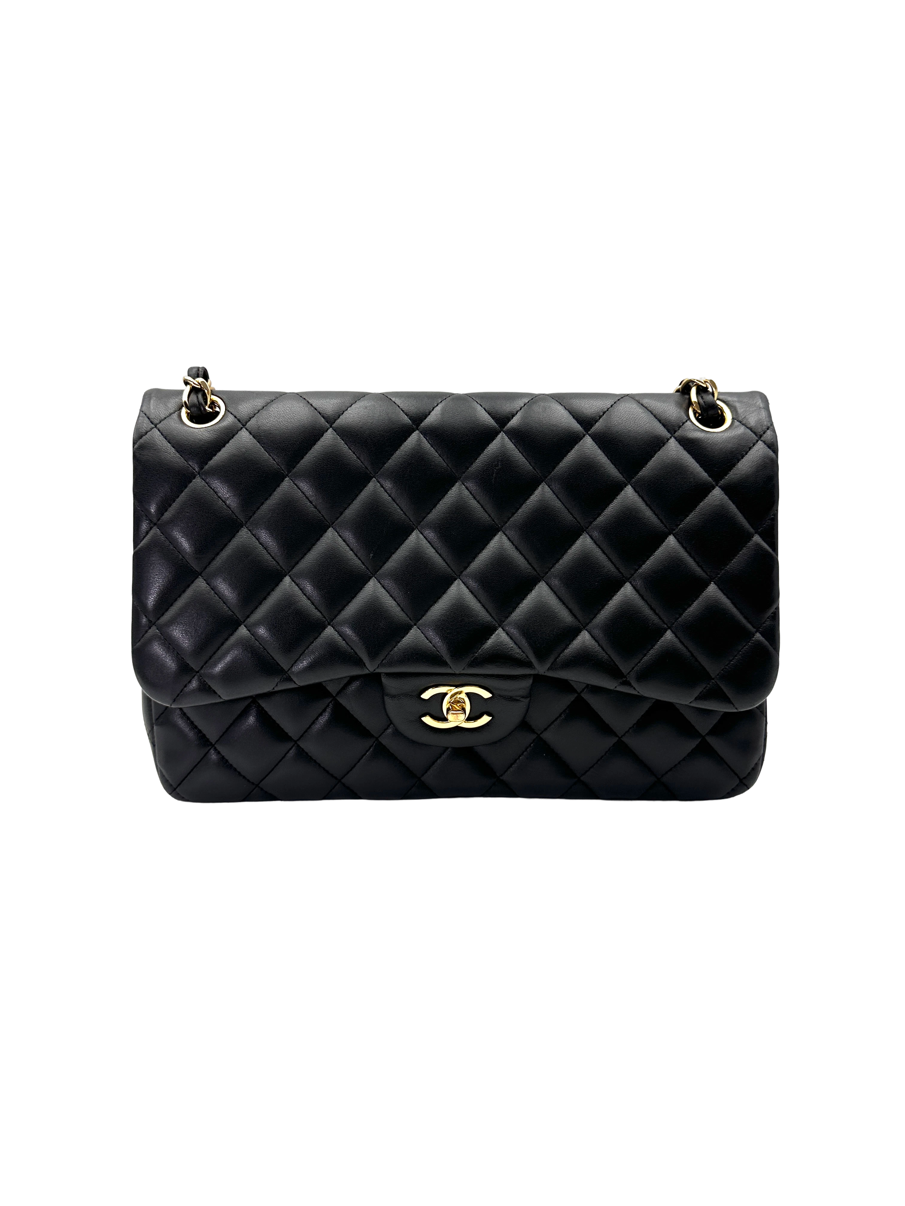Chanel Classic Flap Black Quilted Leather Jumbo Shoulder Bag With Gold Buckle(17***01) CC2250