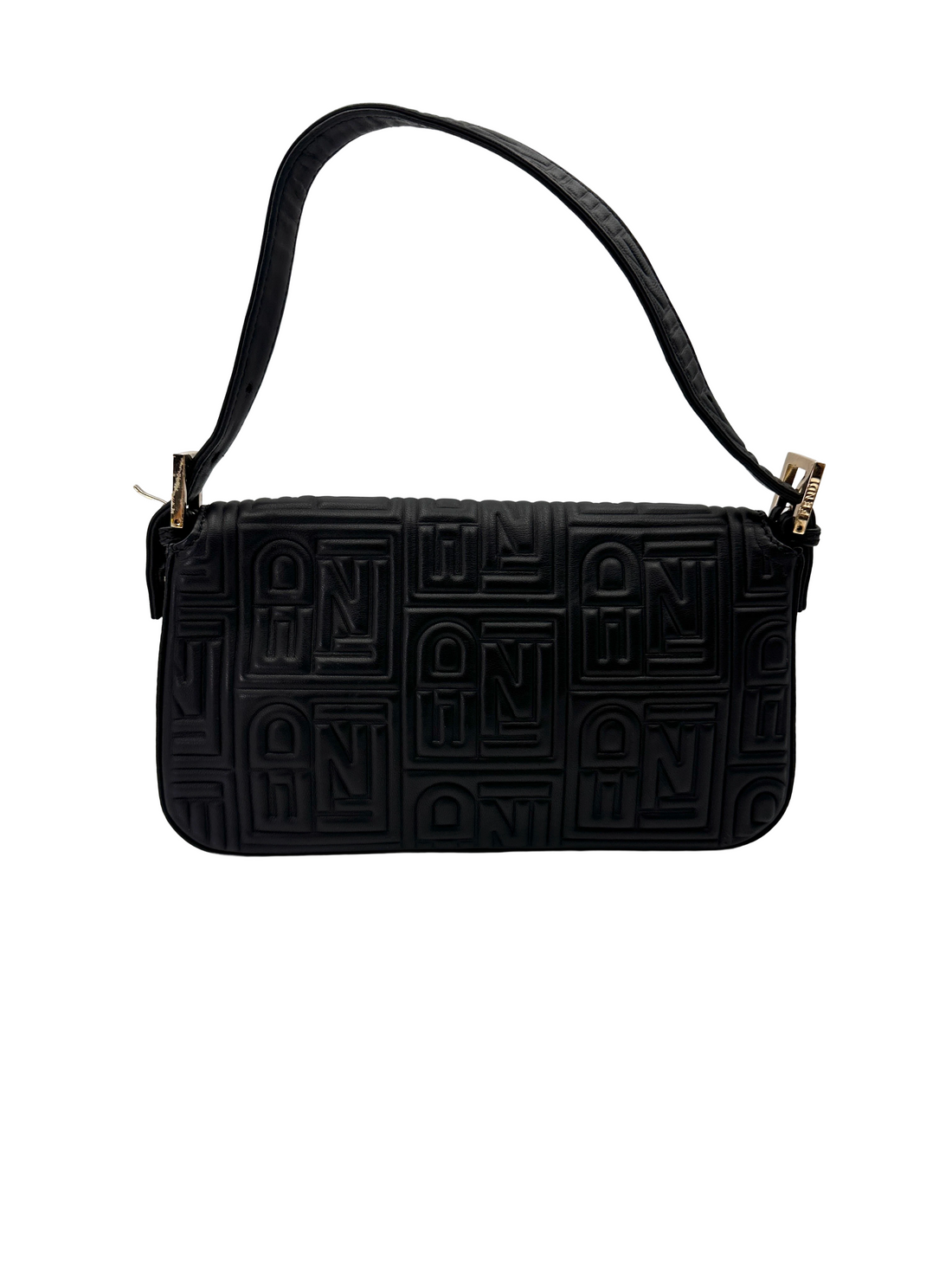 Fendi Baguette Black FF Embossed Leather Shoulder Bag FF127