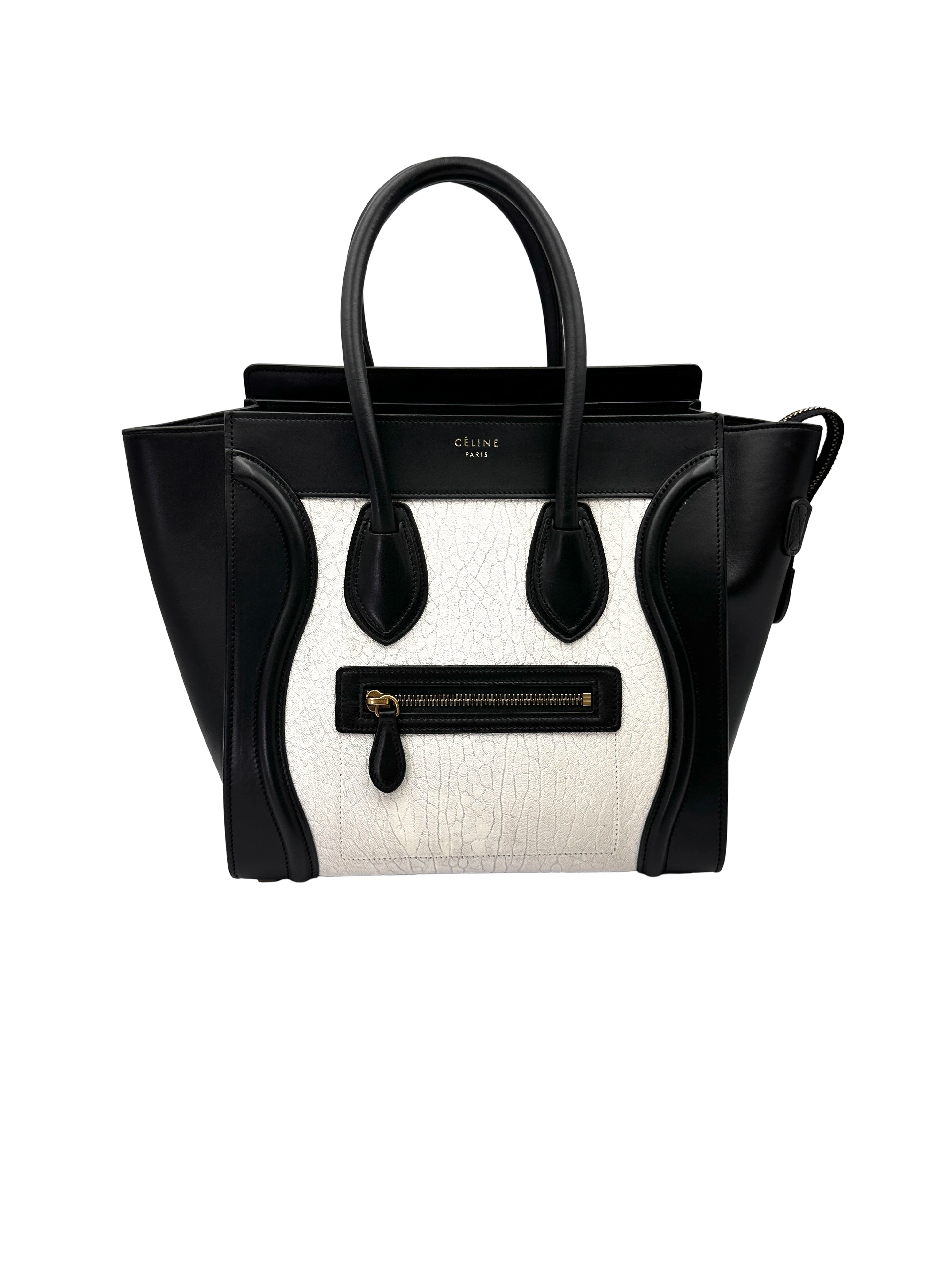 Celine Luggage Black/White Leather Handle Bag CE179
