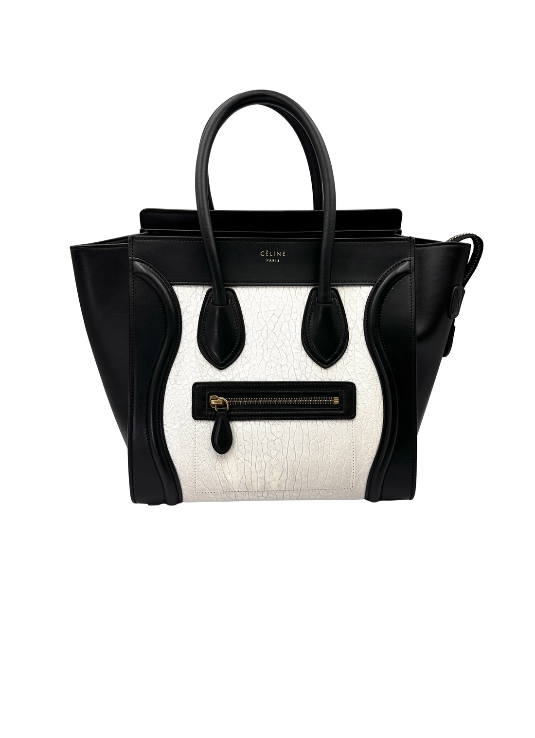 Celine Luggage Black/White Leather Handle Bag CE179