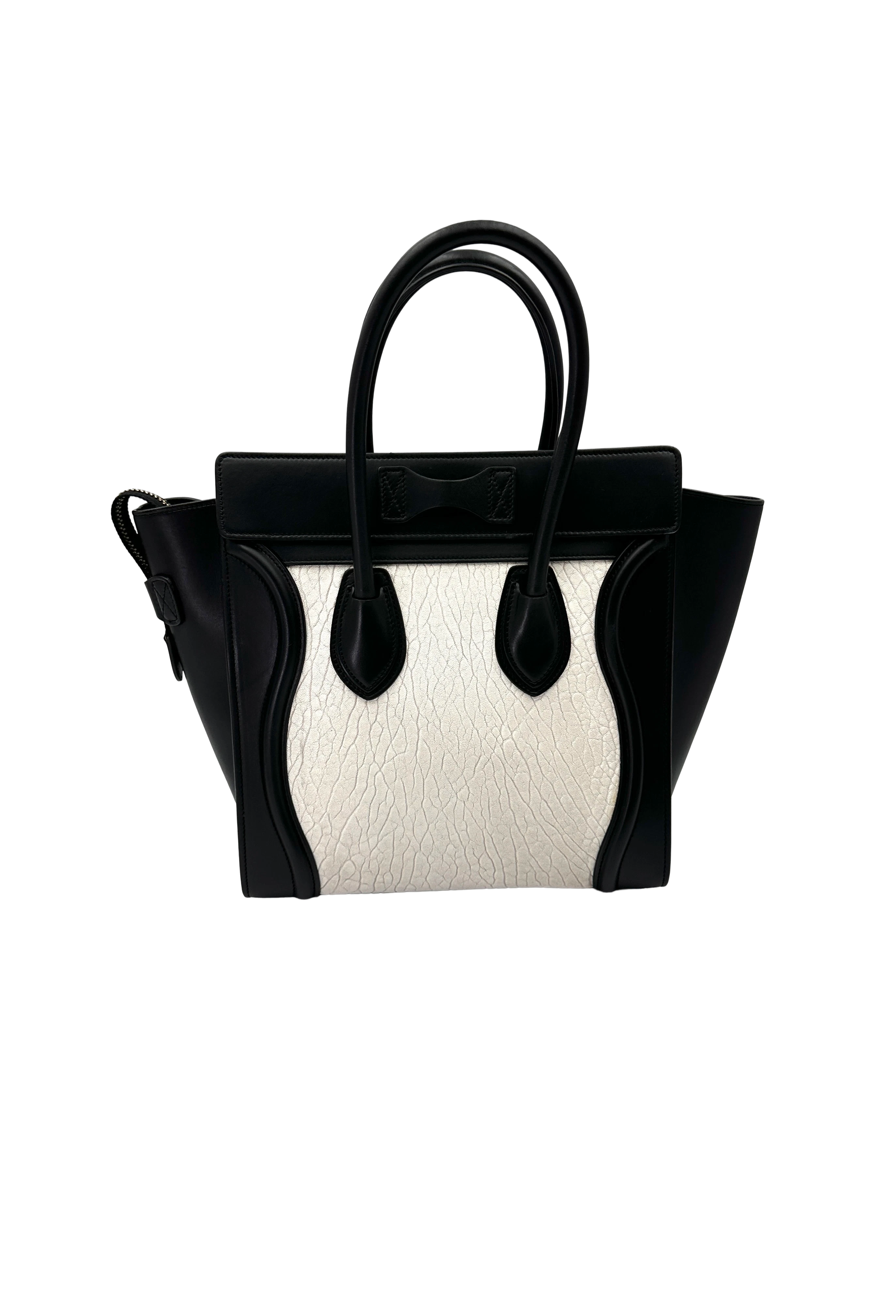 Celine Luggage Black/White Leather Handle Bag CE179