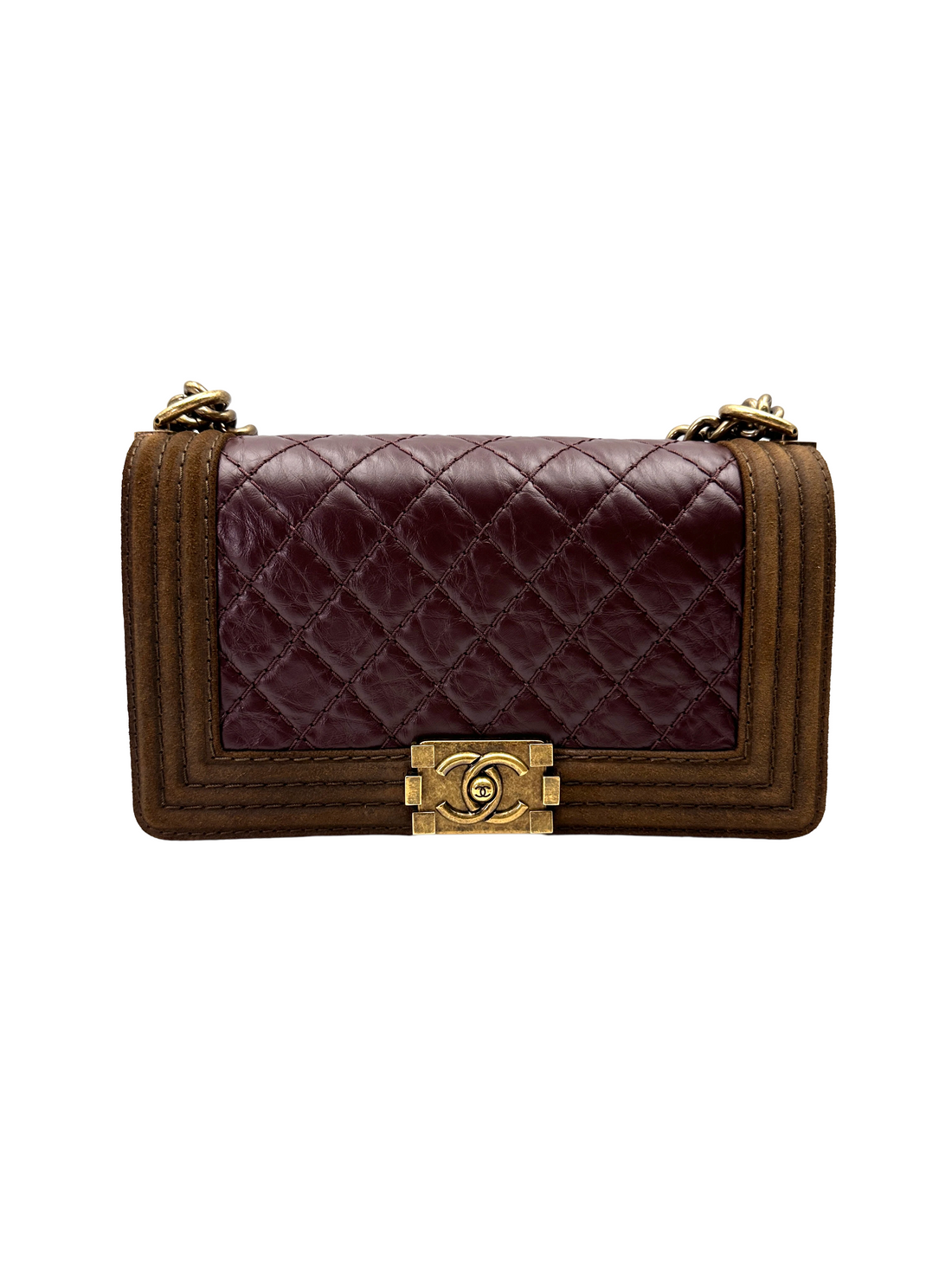 Chanel LeBoy Brown/Red Quilted Leather Medium Size Flap Bag(18***63) CC2252