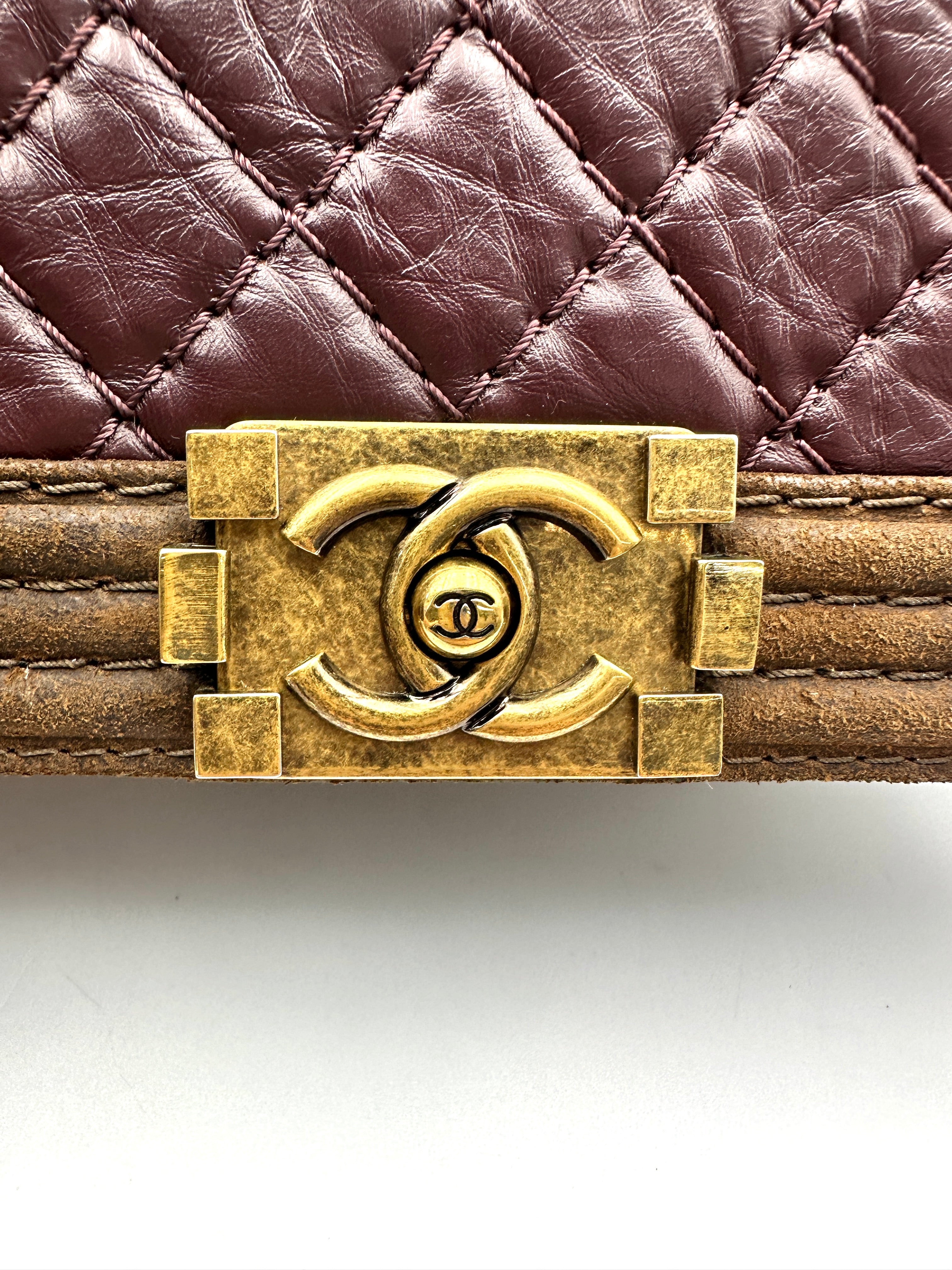 Chanel LeBoy Brown/Red Quilted Leather Medium Size Flap Bag(18***63) CC2252