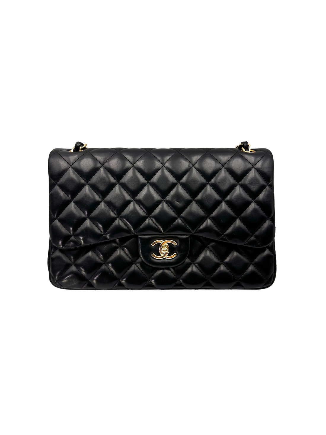 Chanel Classic Flap Black Quilted Leather Jumbo Shoulder Bag With Gold Buckle(14***19) CC2257