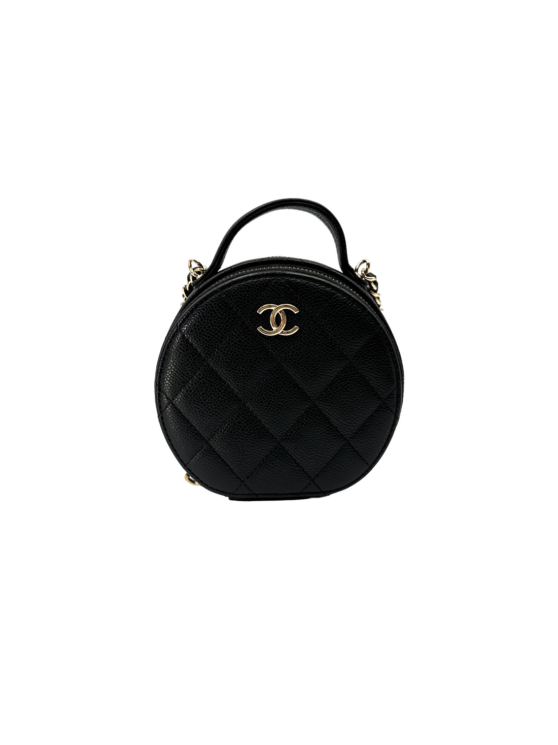Chanel Black Quilted Leather Top Handle Round Clutch(31***77) CC2260