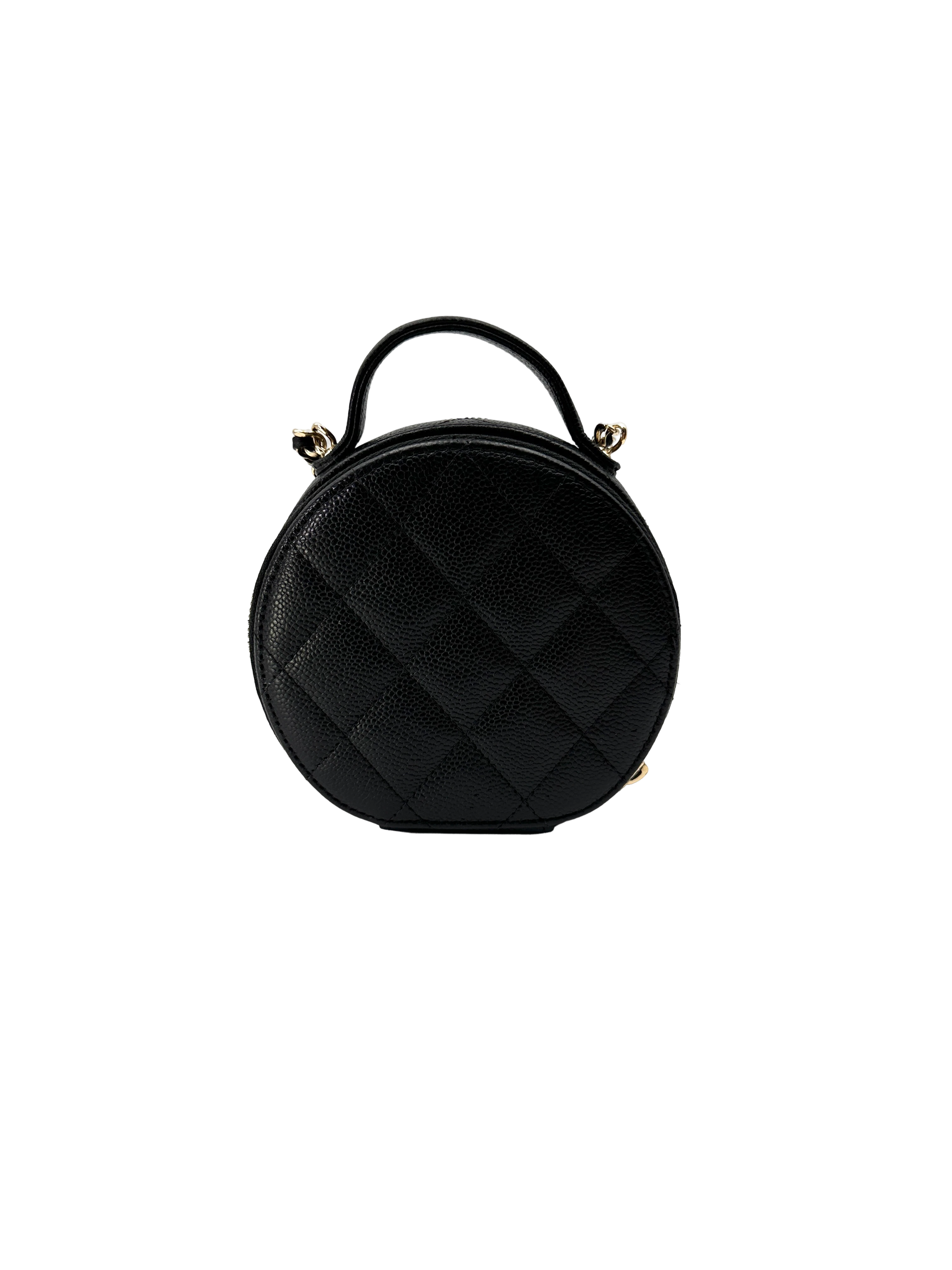 Chanel Black Quilted Leather Top Handle Round Clutch(31***77) CC2260