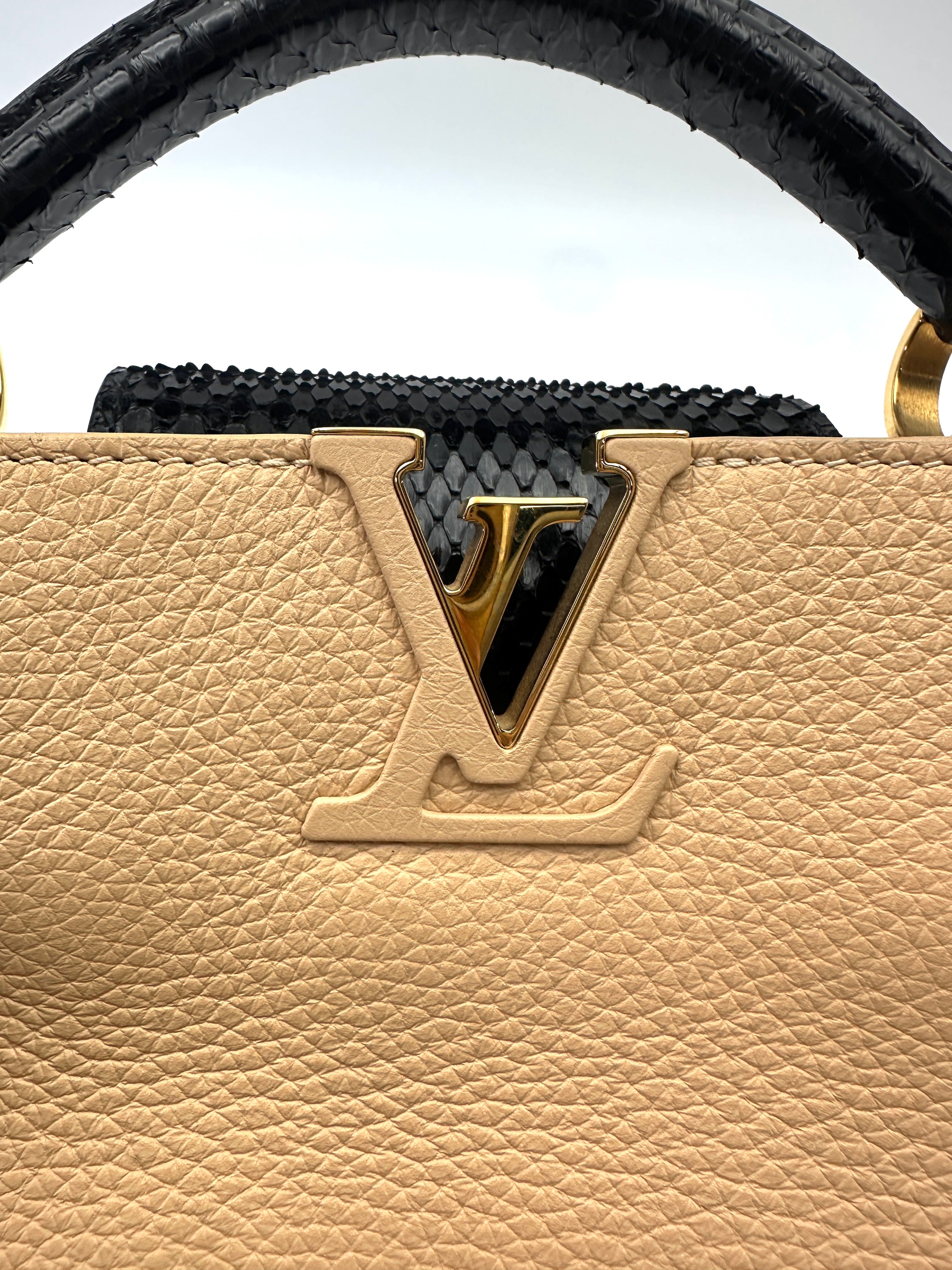 Louis Vuitton Capucines Beige Taurillon Leather Python Mini Handle Bag LV3113