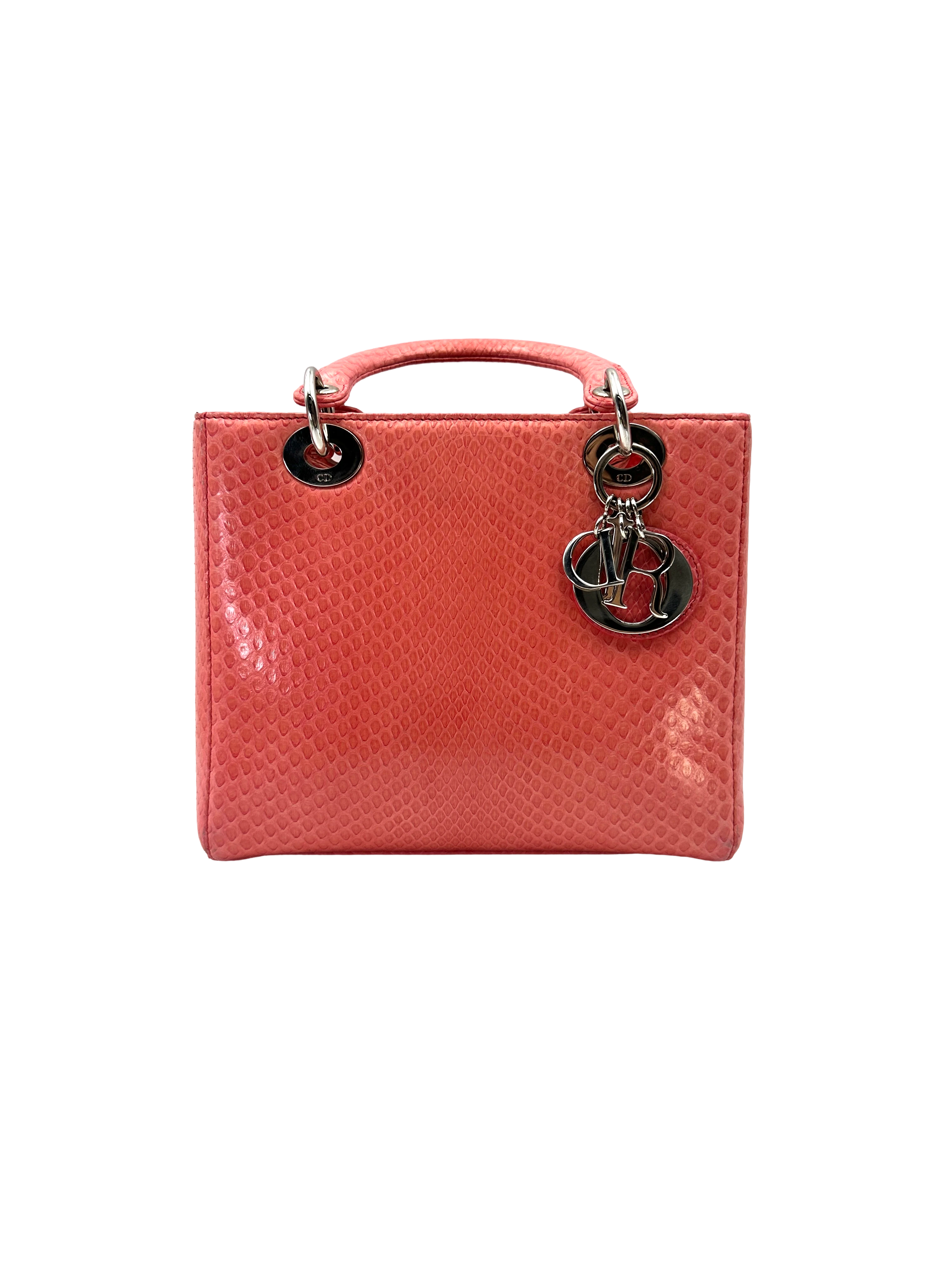 Christian Dior Lady Dior Pink Python Leather Handle Bag DR824