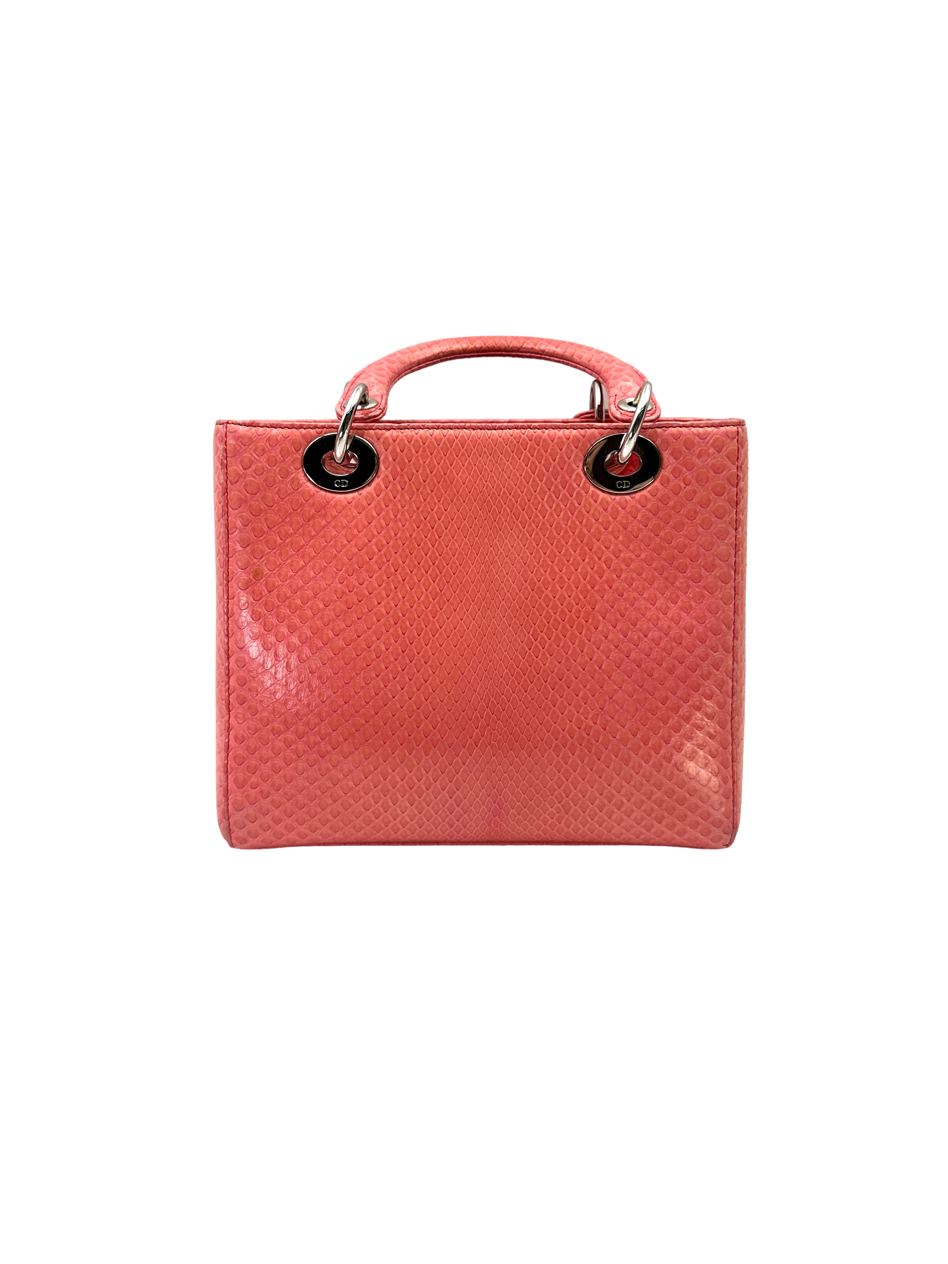 Christian Dior Lady Dior Pink Python Leather Handle Bag DR824