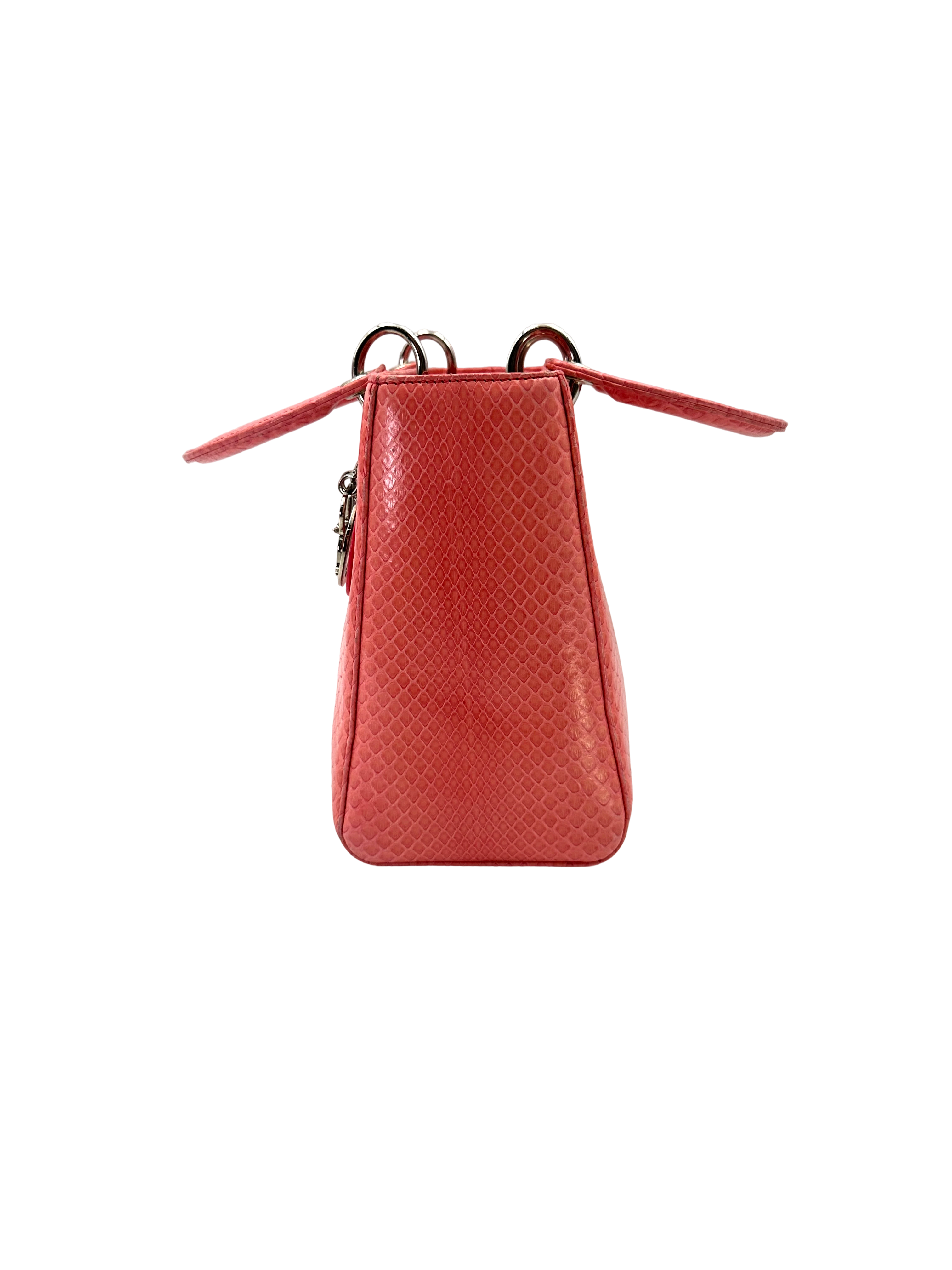 Christian Dior Lady Dior Pink Python Leather Handle Bag DR824