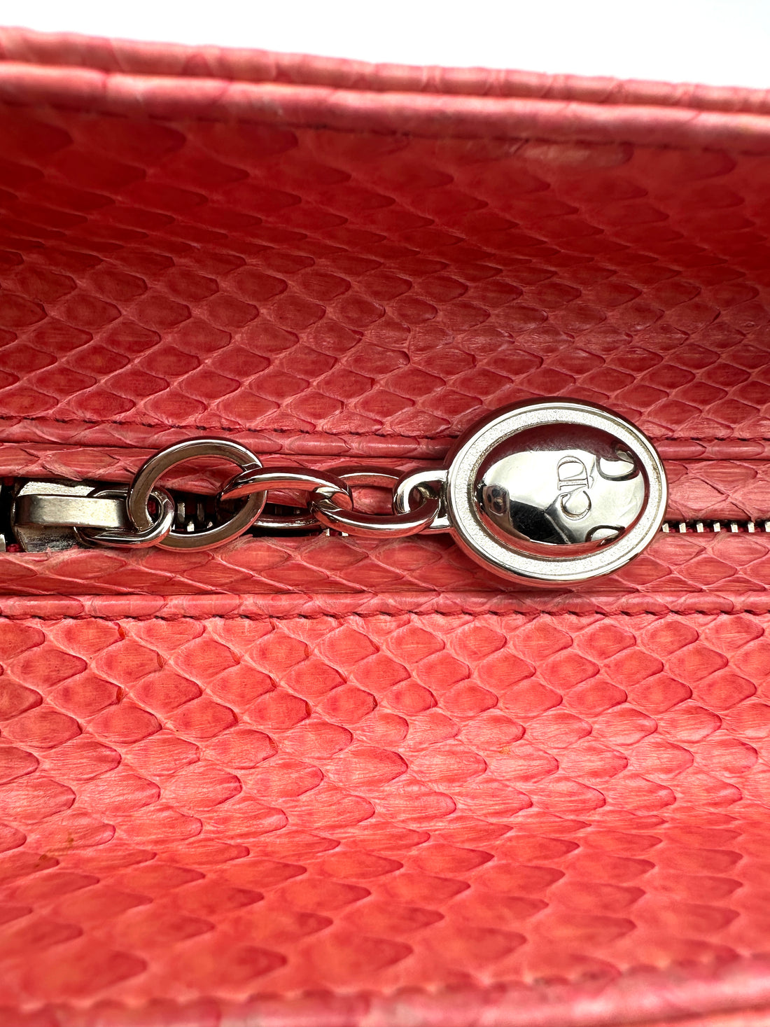 Christian Dior Lady Dior Pink Python Leather Handle Bag DR824