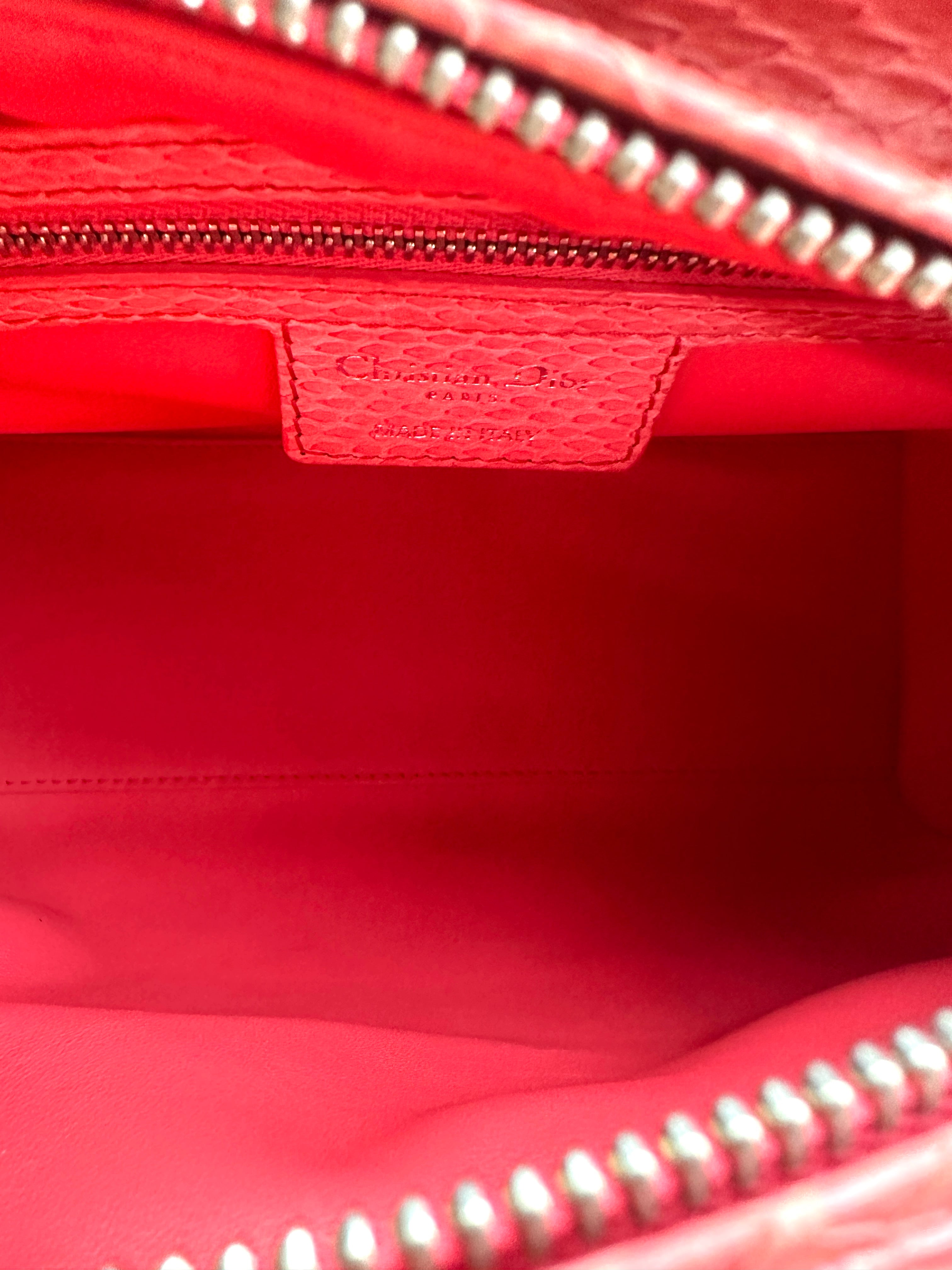 Christian Dior Lady Dior Pink Python Leather Handle Bag DR824