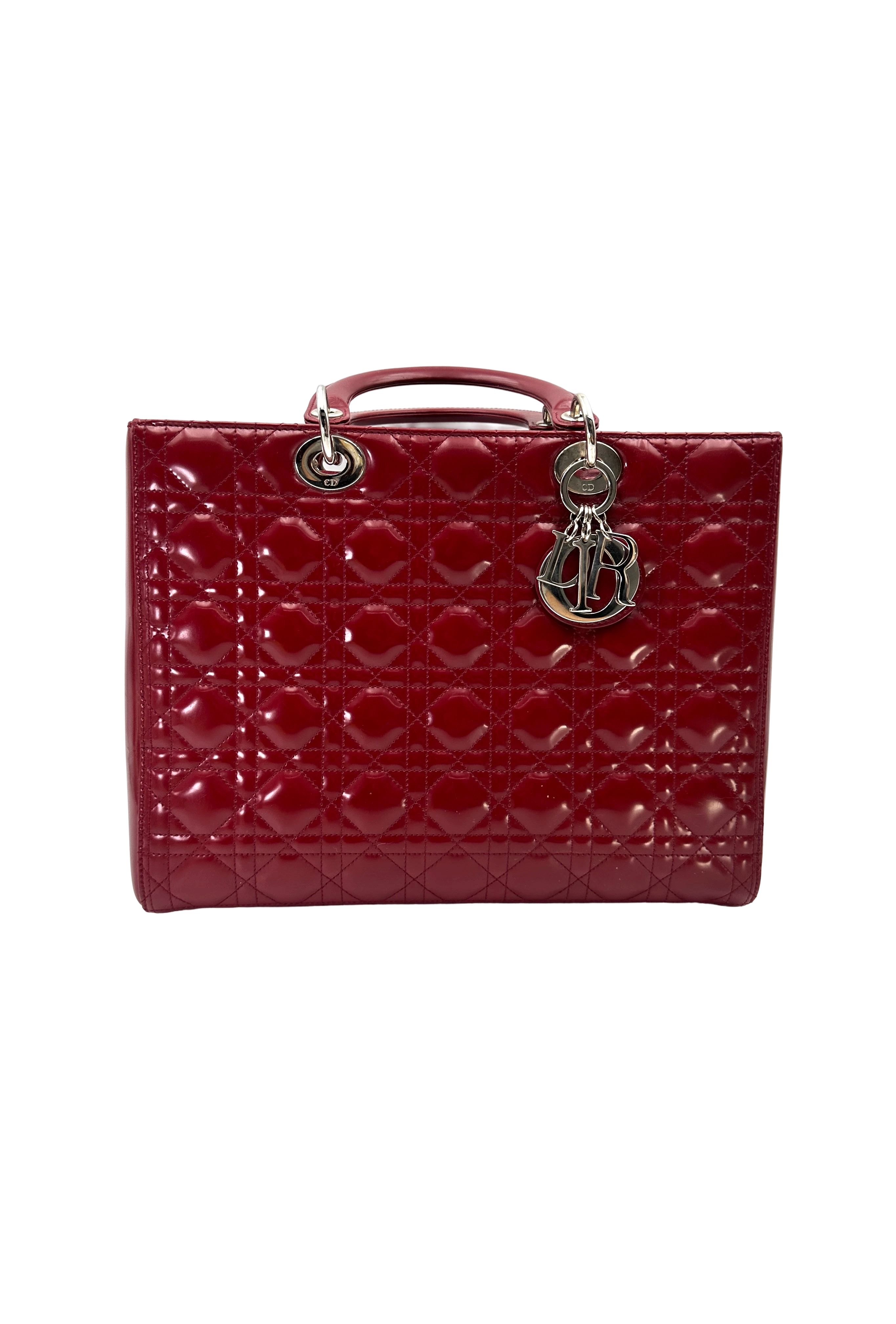 Christian Dior Lady Dior Red Cannage Patent Leather Handle Bag DR823