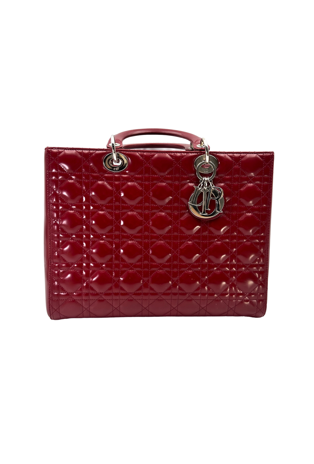 Christian Dior Lady Dior Red Cannage Patent Leather Handle Bag DR823