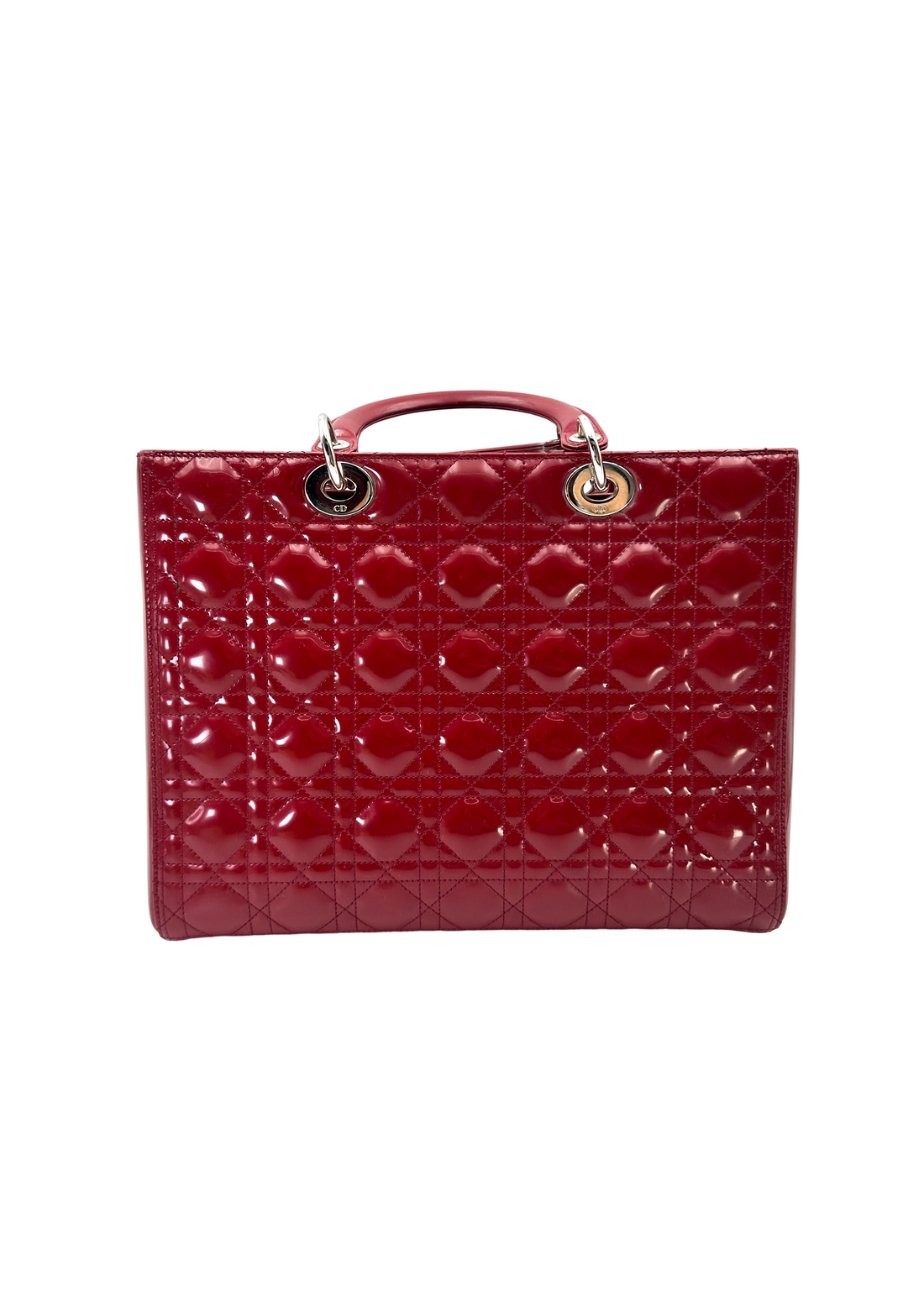 Christian Dior Lady Dior Red Cannage Patent Leather Handle Bag DR823