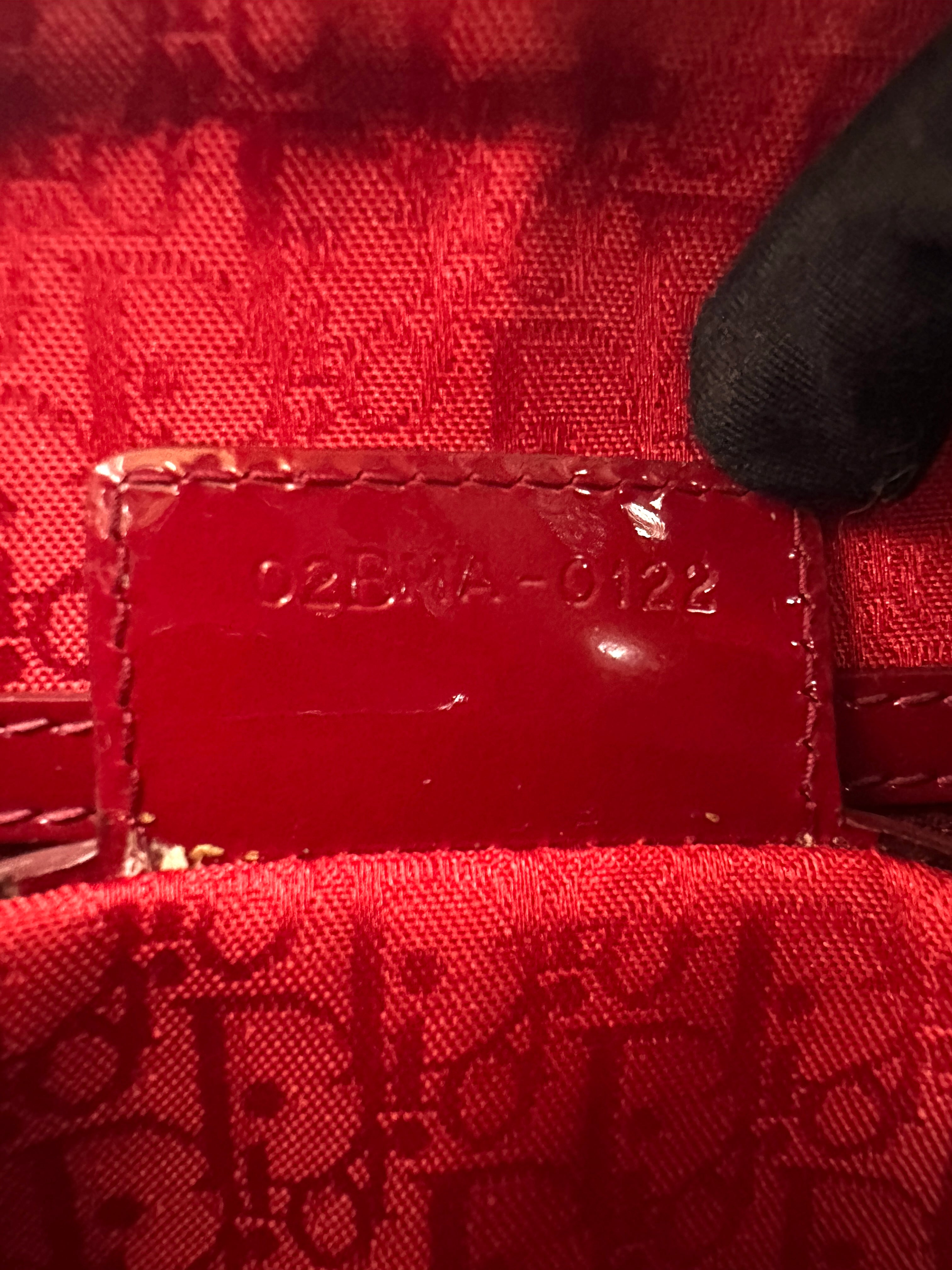 Christian Dior Lady Dior Red Cannage Patent Leather Handle Bag DR823