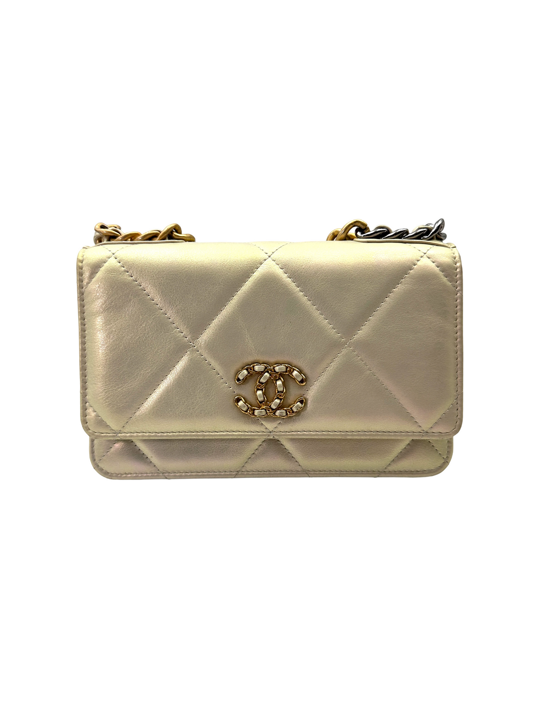 Chanel 19Bag Iridescent White Quilted Leather Wallet On Chain(30***32) CC2258