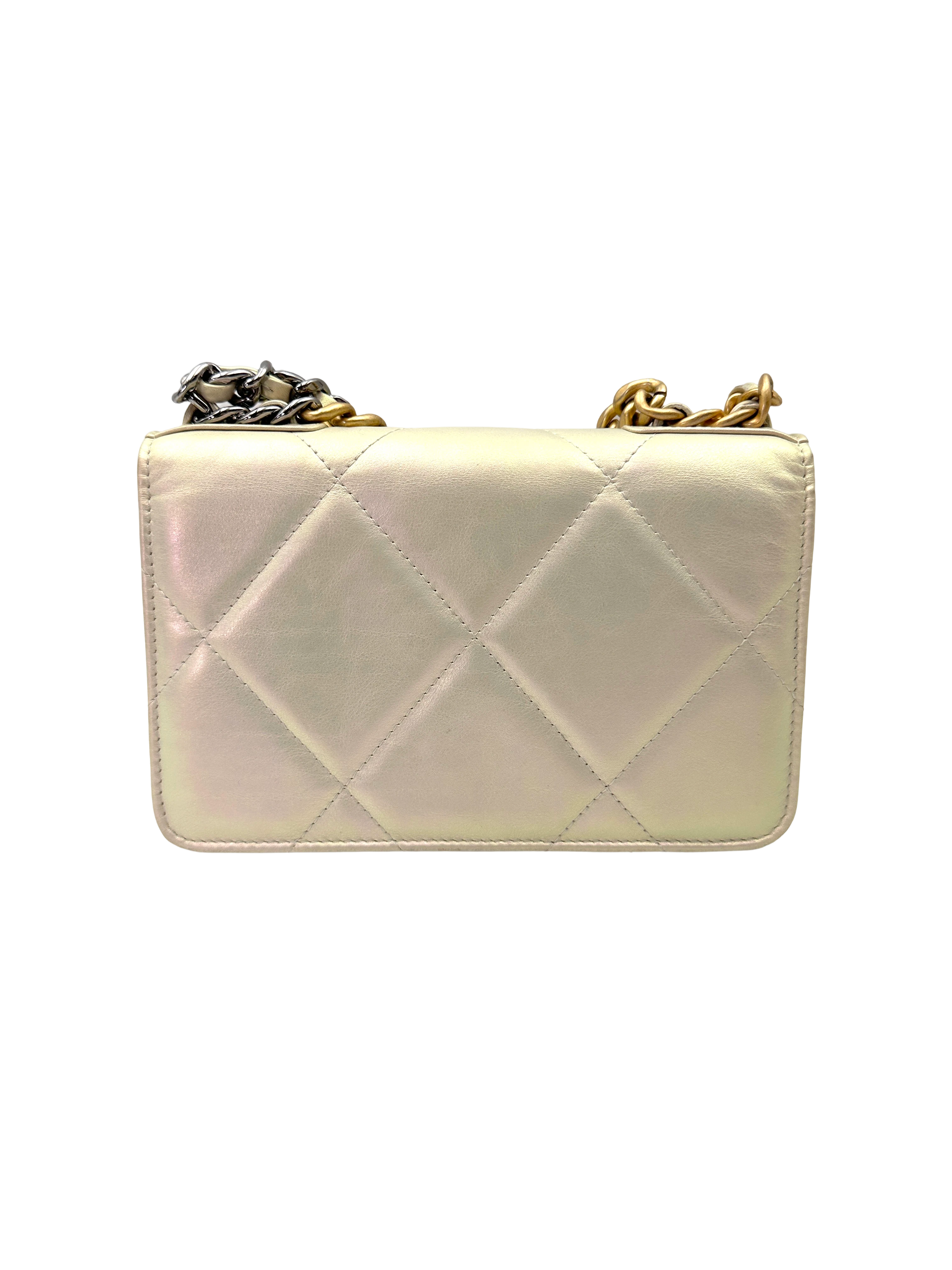 Chanel 19Bag Iridescent White Quilted Leather Wallet On Chain(30***32) CC2258