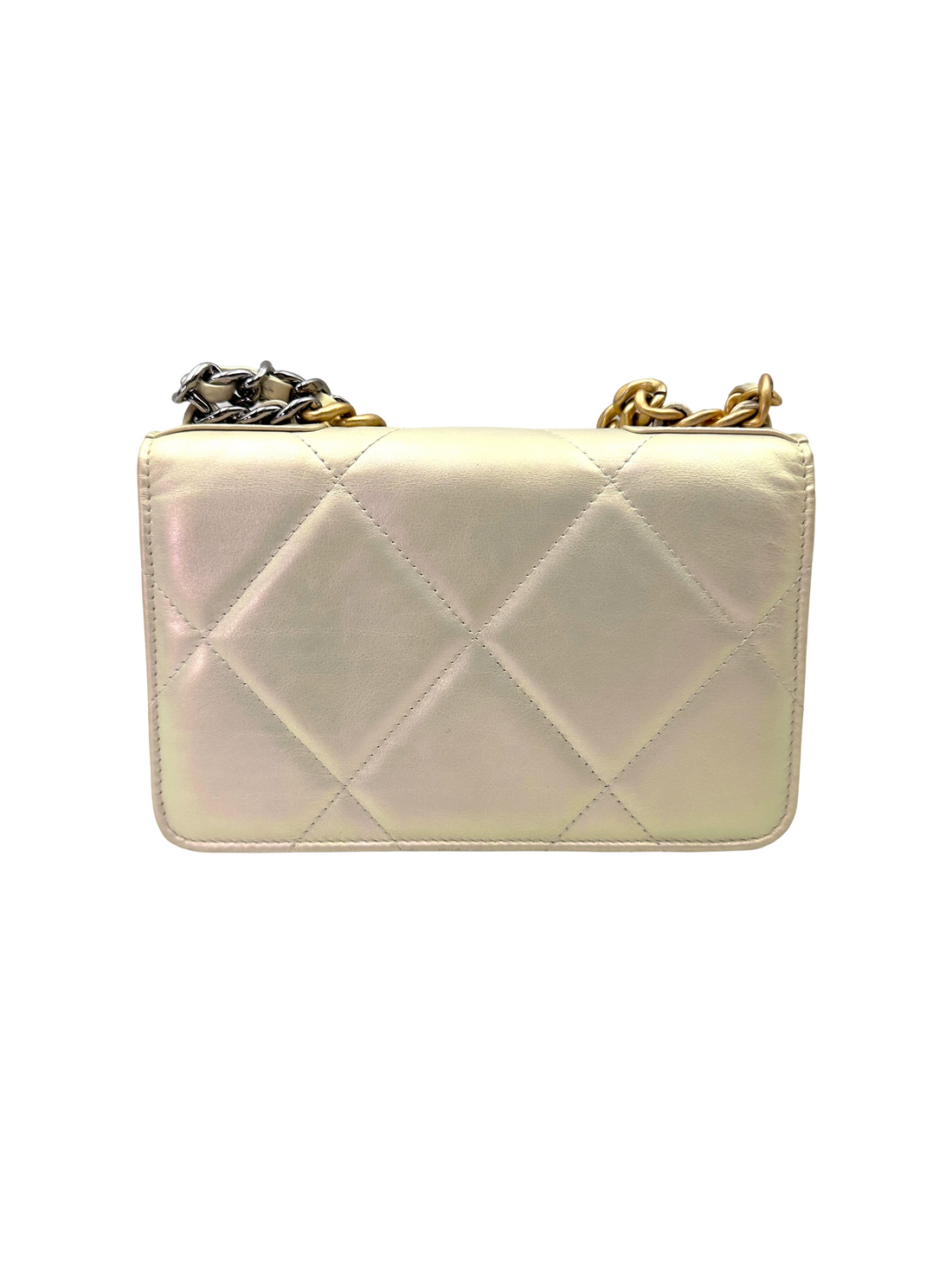 Chanel 19Bag Iridescent White Quilted Leather Wallet On Chain(30***32) CC2258