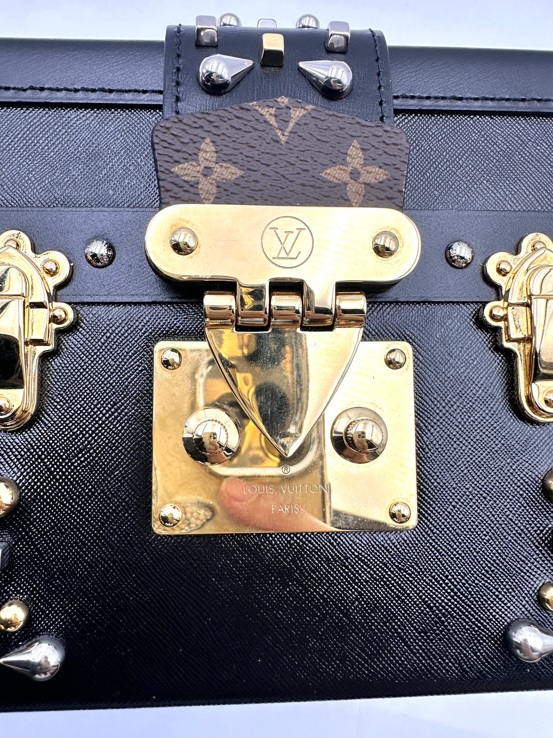Louis Vuitton Petite Malle Black Leather Studded Shoulder Bag LV3120