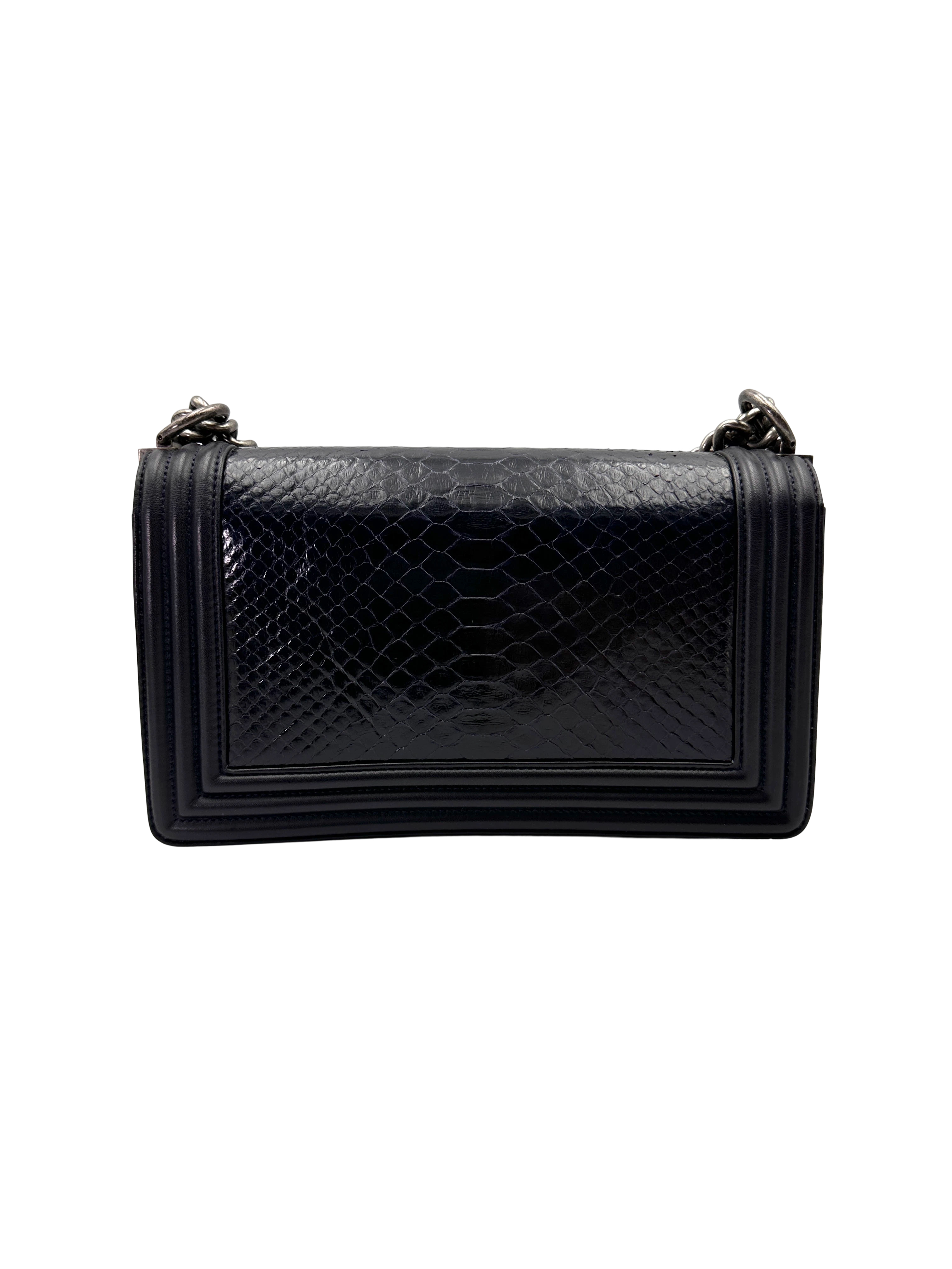 Chanel LeBoy Navy Python Leather Flap Bag With Silver Buckle(19***57) CC2290