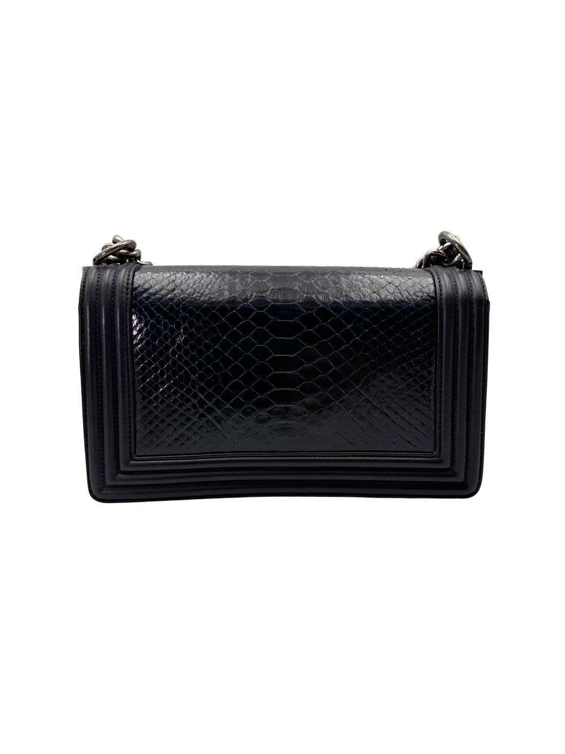 Chanel LeBoy Navy Python Leather Flap Bag With Silver Buckle(19***57) CC2290