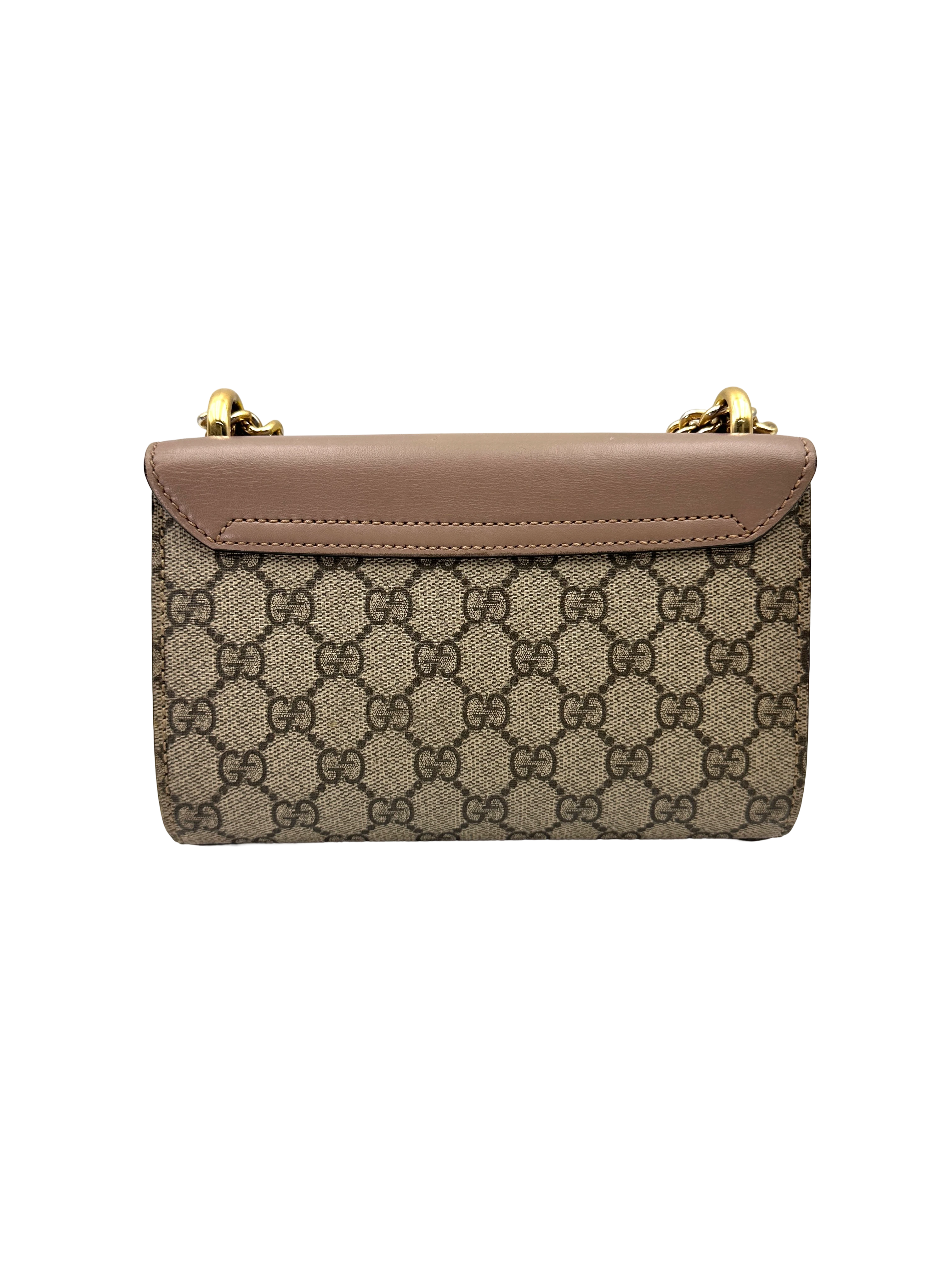 Gucci Padlock PInk Pearl Studded Leather & GG Supreme Canvas Chain Bag GG1365