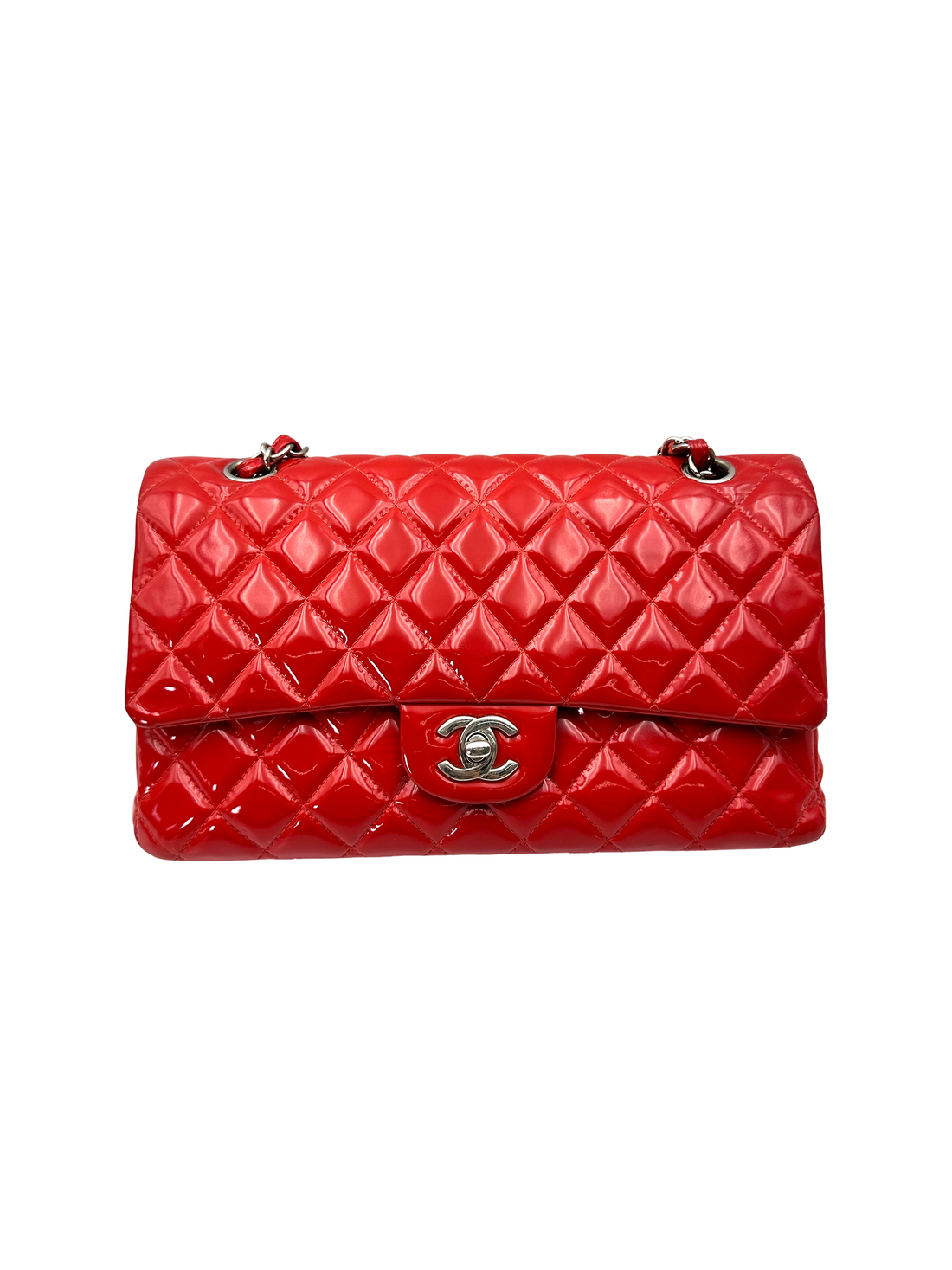 Chanel Classic Flap Red Quilted Patent Leather Shoulder Bag With Silver Buckle(19***05) CC2265