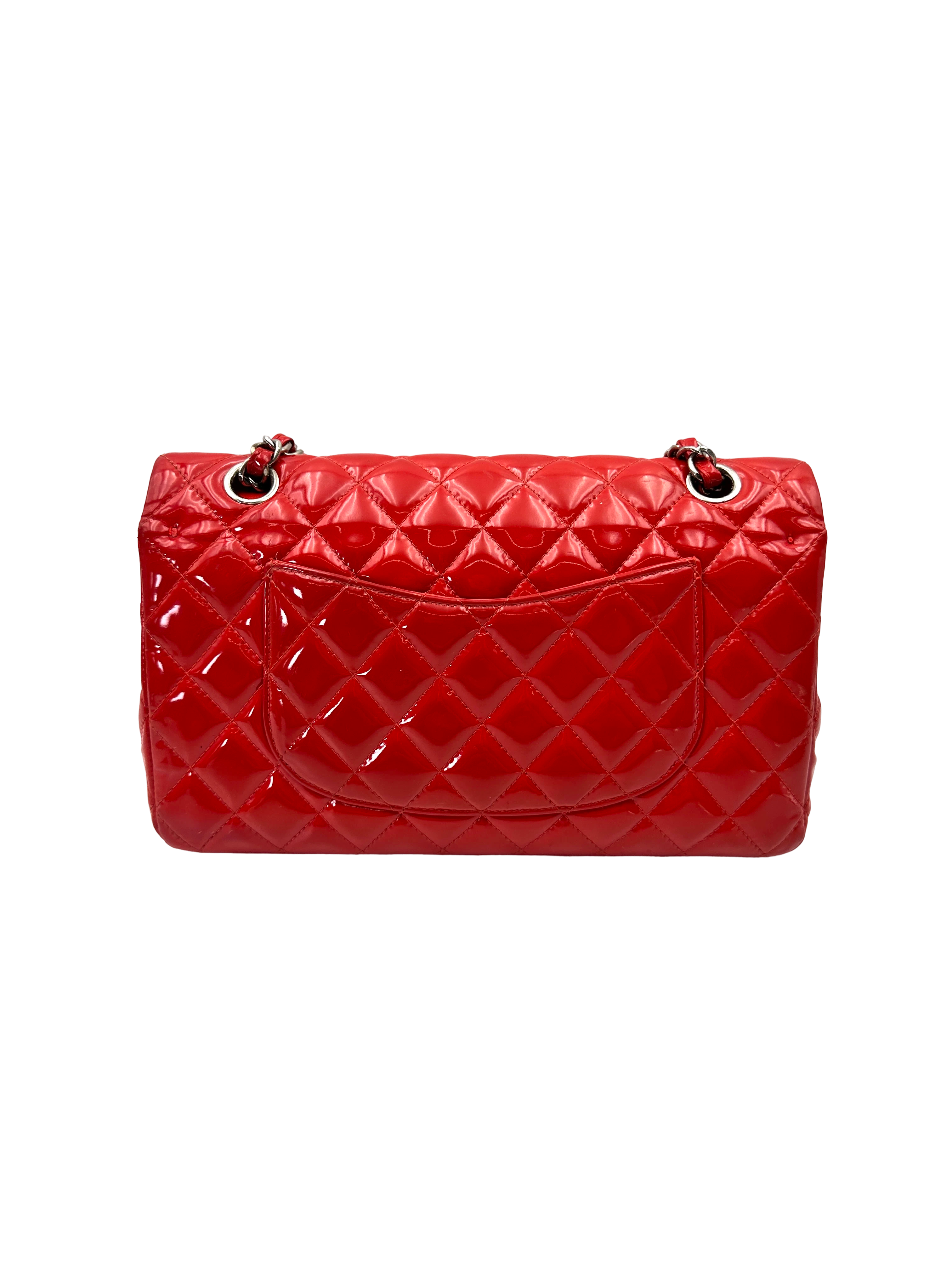 Chanel Classic Flap Red Quilted Patent Leather Shoulder Bag With Silver Buckle(19***05) CC2265