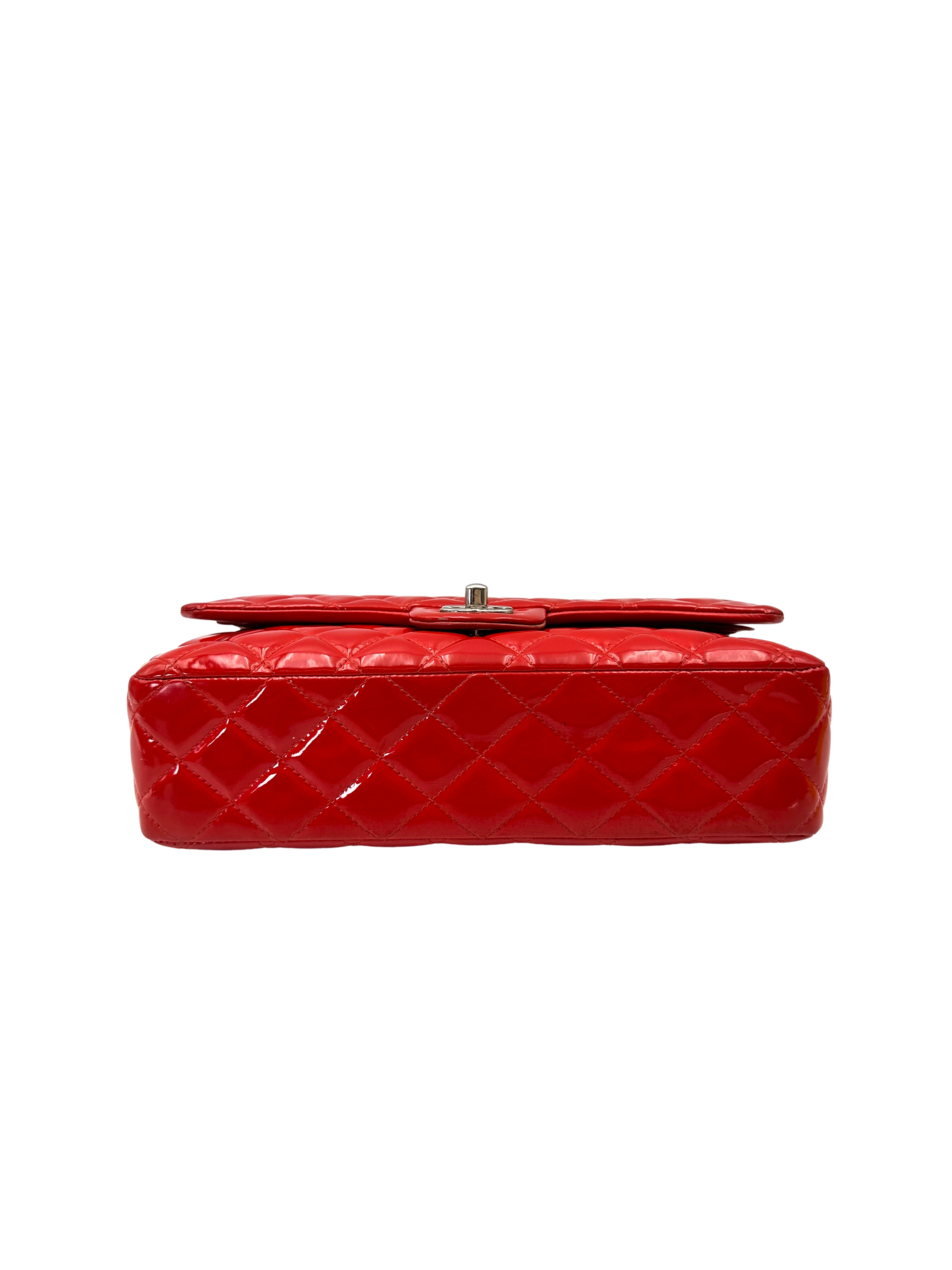 Chanel Classic Flap Red Quilted Patent Leather Shoulder Bag With Silver Buckle(19***05) CC2265