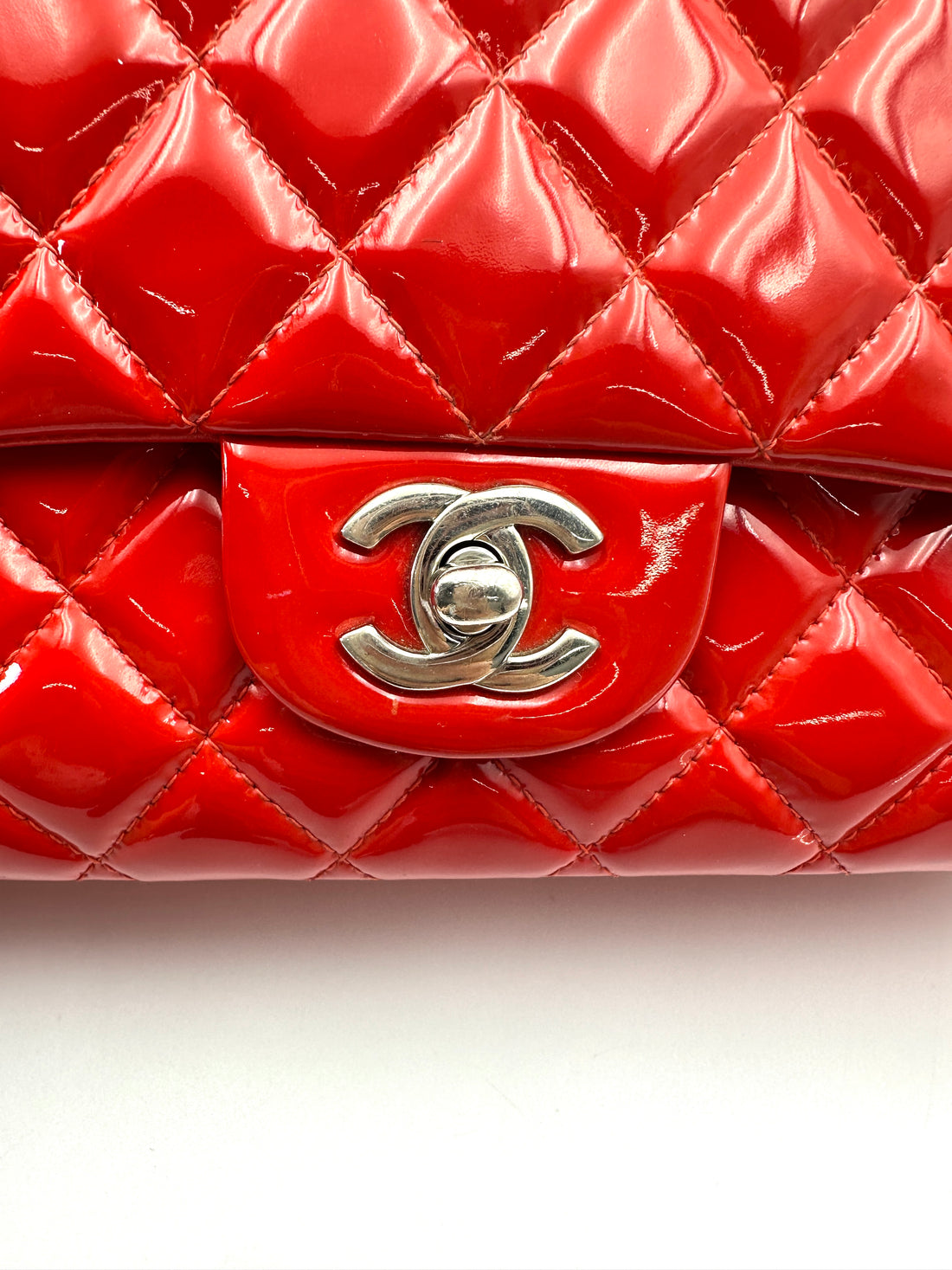 Chanel Classic Flap Red Quilted Patent Leather Shoulder Bag With Silver Buckle(19***05) CC2265