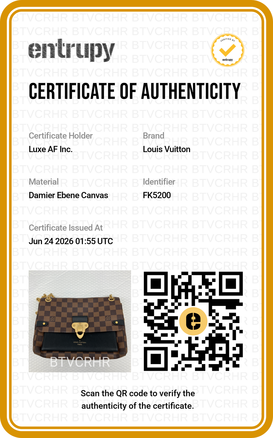 Louis Vuitton Vavin MM Damier Ebene & Black Leather Canvas Wallet On Chain LV3111