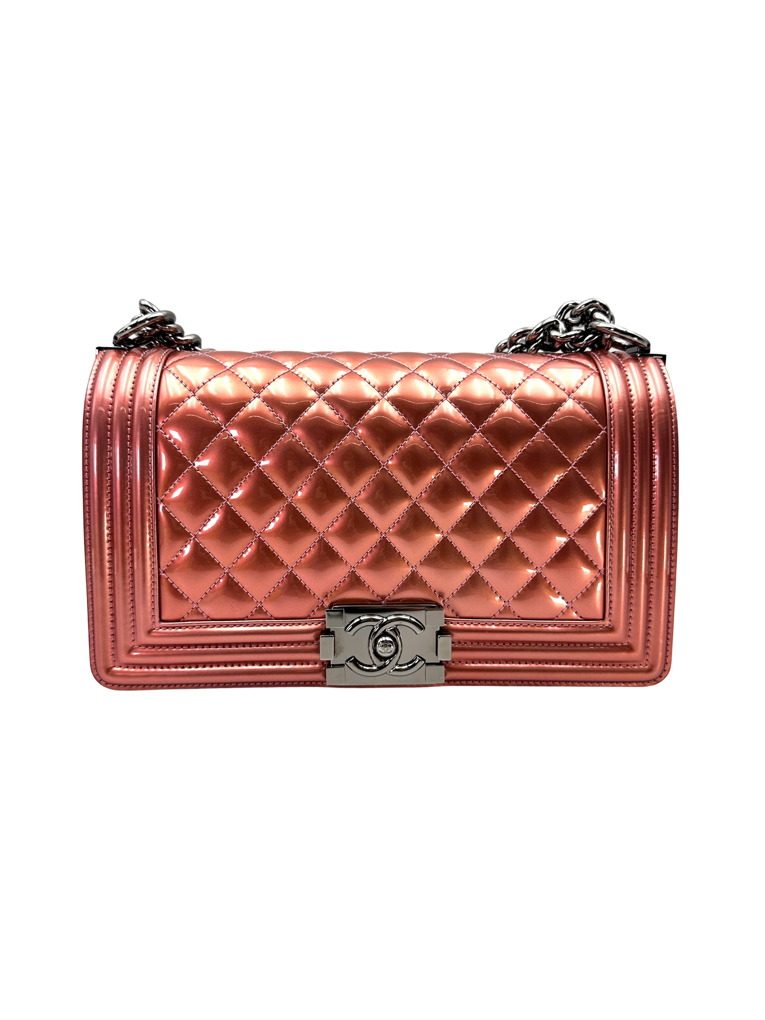 Chanel LeBoy Metallic Red Quilted Leather Medium Size Flap Bag With Silver Buckle(19***89) CC2269
