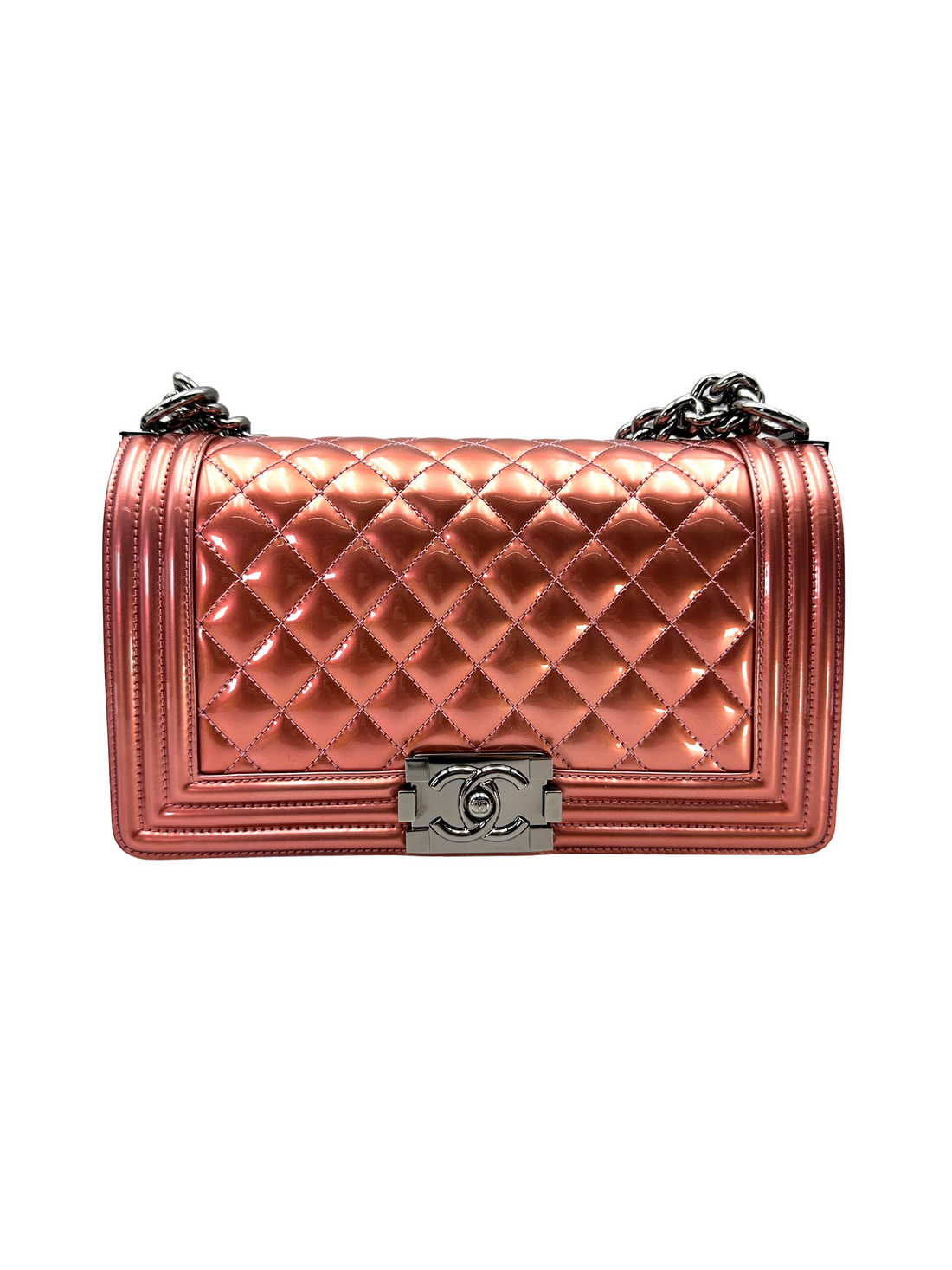 Chanel LeBoy Metallic Red Quilted Leather Medium Size Flap Bag With Silver Buckle(19***89) CC2269
