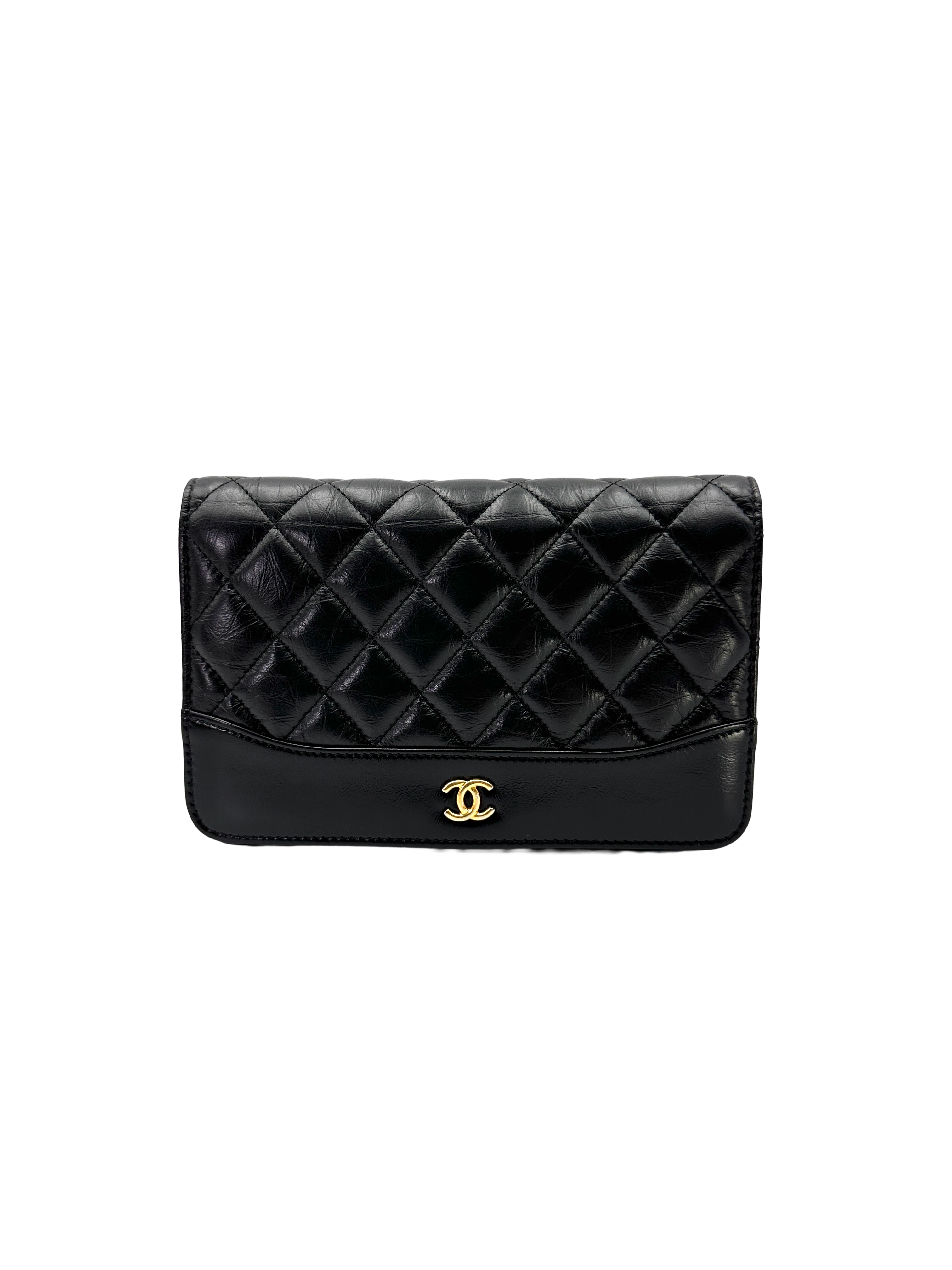 Chanel Gabrielle Black Quilted Leather Wallet On Chain(28***17) CC2275