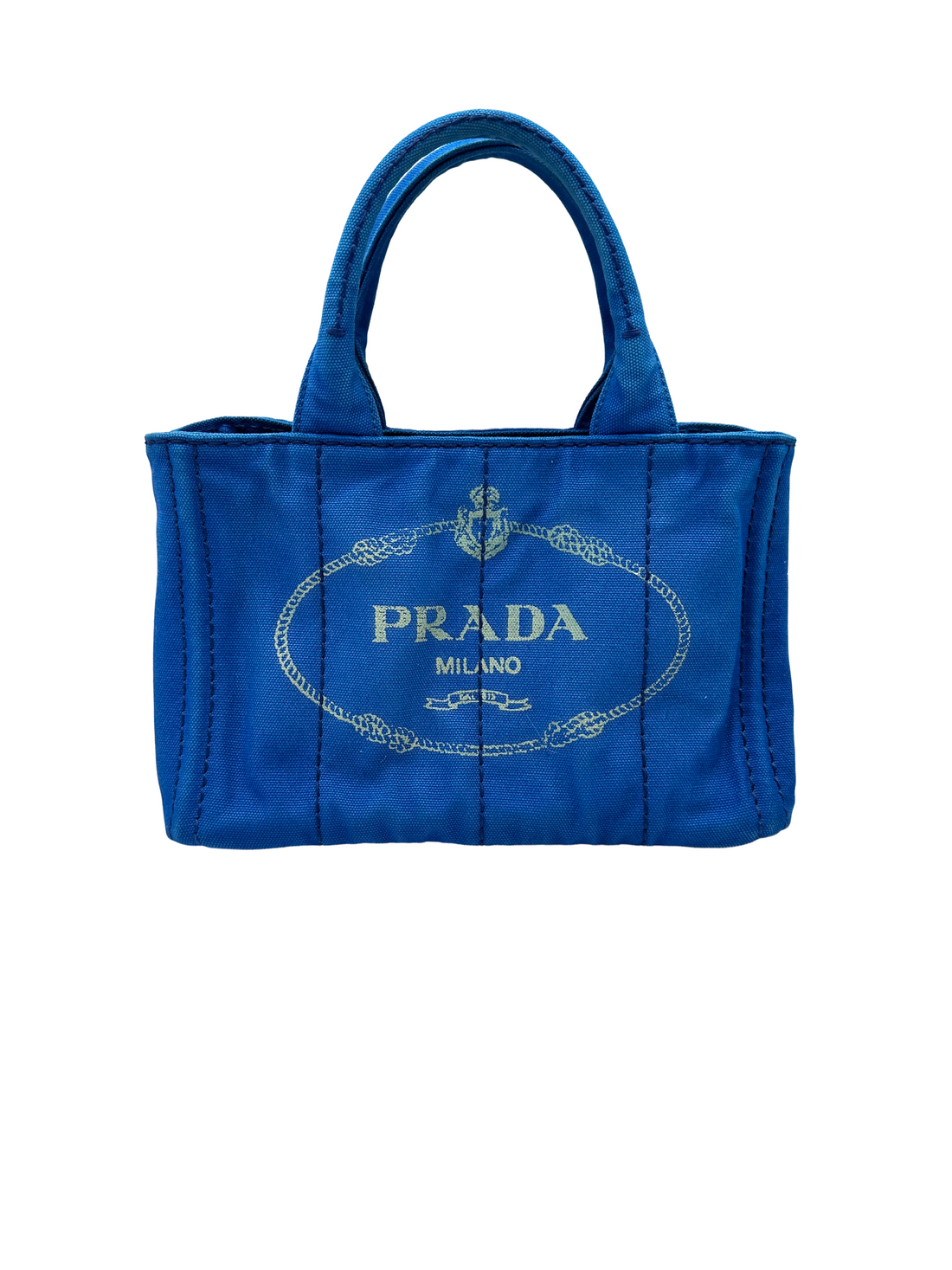 Prada Navy Canapa Canvas Tote Handle Bag PR511