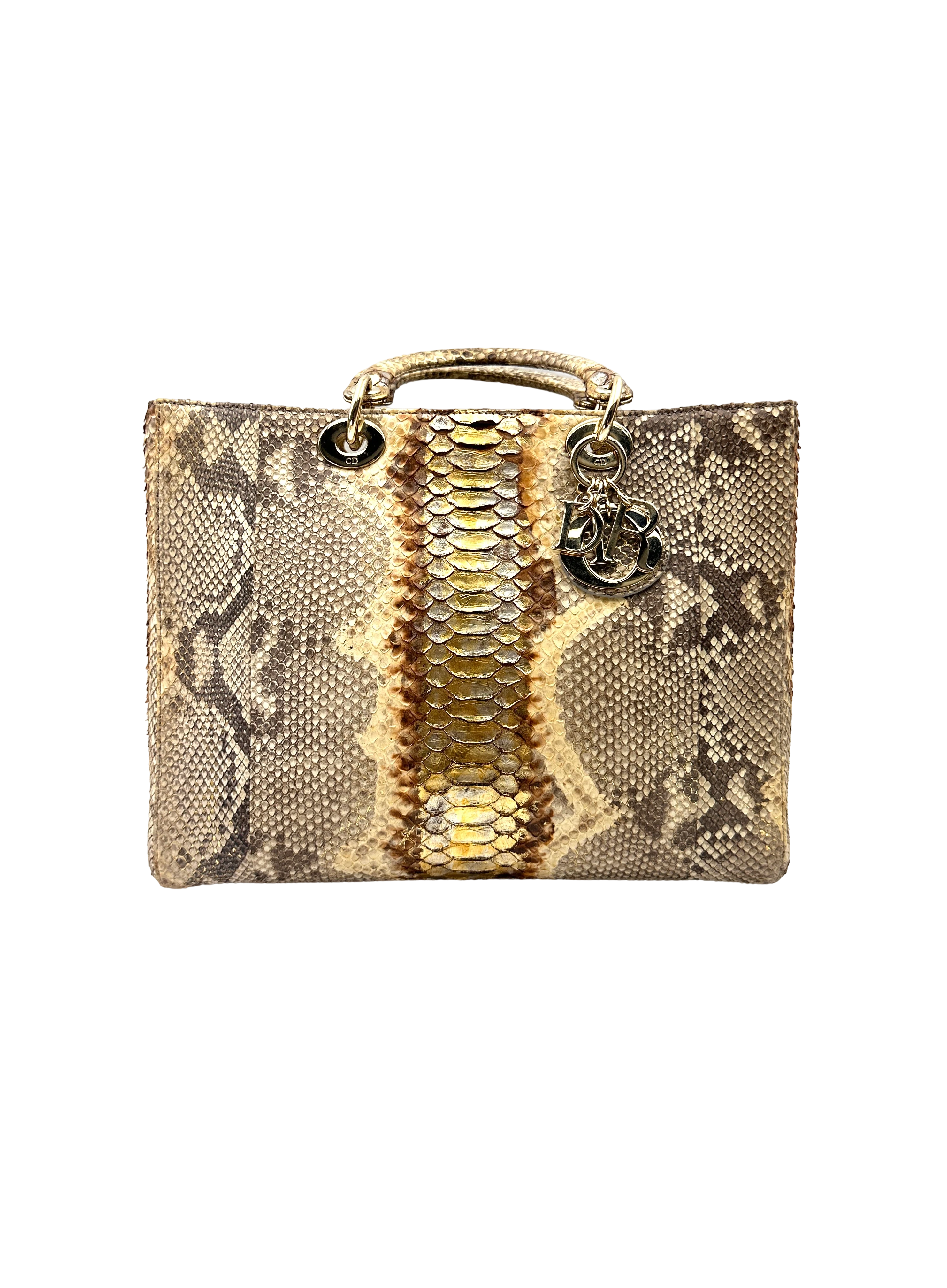 Christian Dior Lady Dior Gold Python Leather Handle Bag DR832