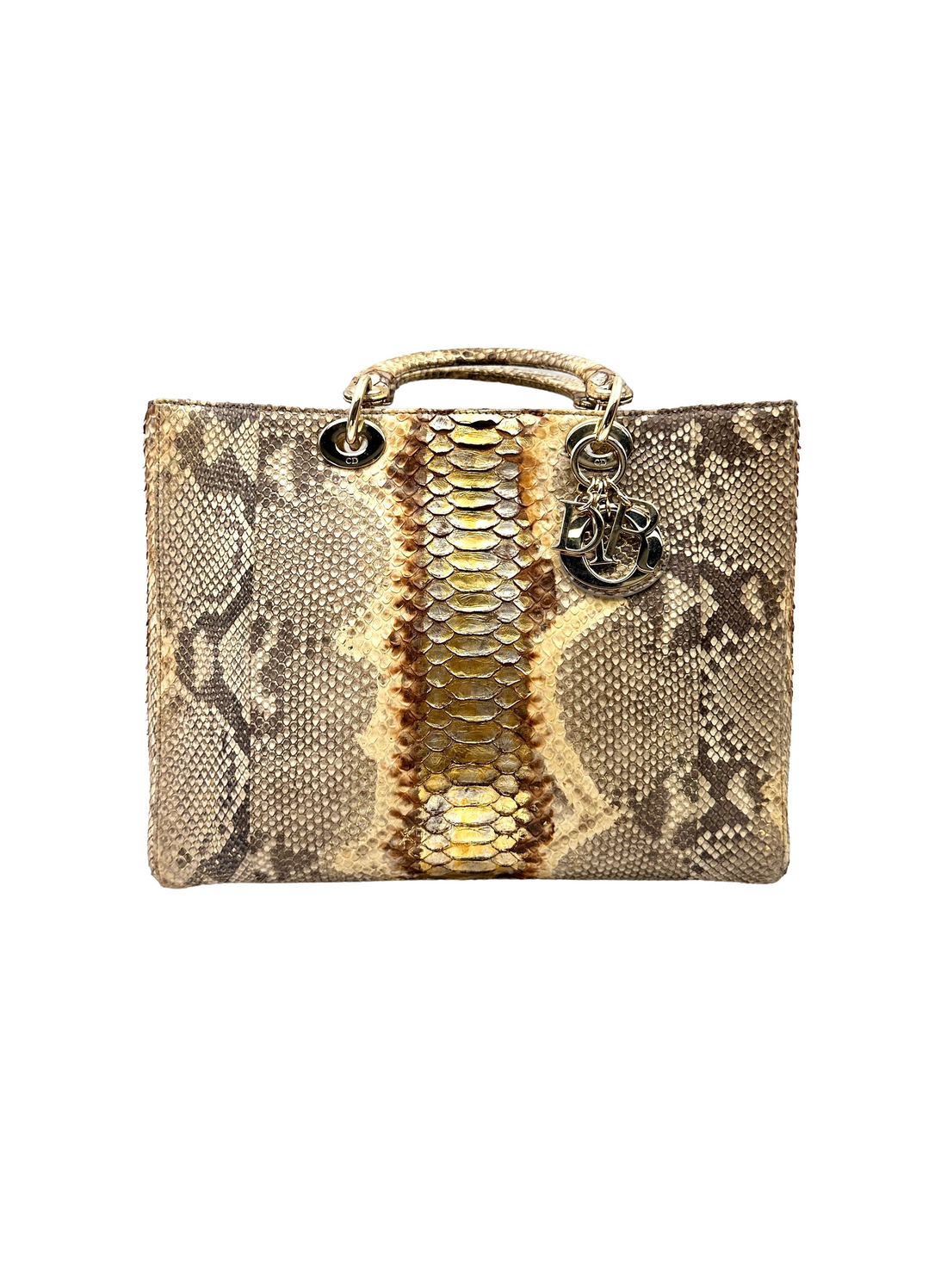 Christian Dior Lady Dior Gold Python Leather Handle Bag DR832