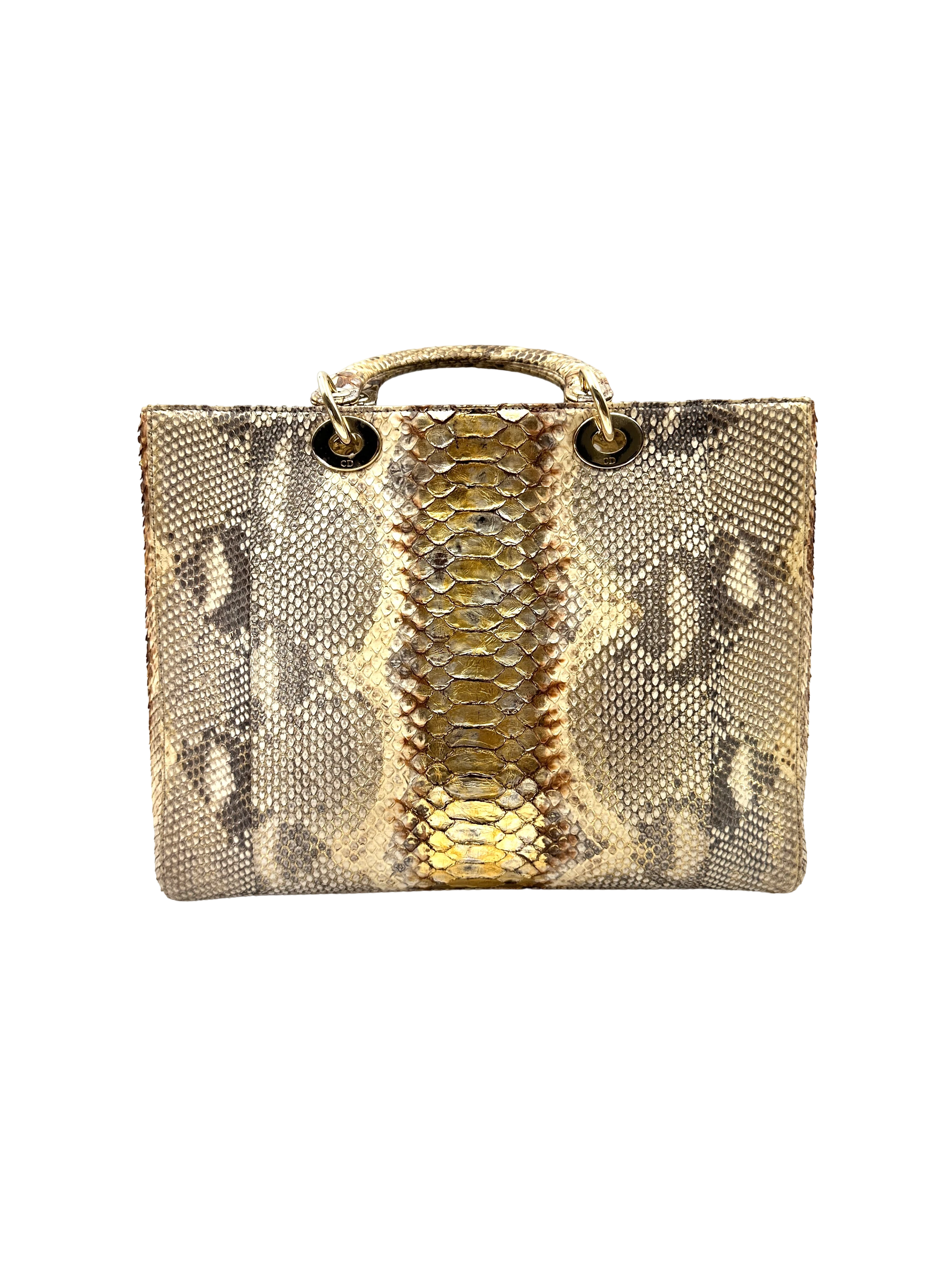 Christian Dior Lady Dior Gold Python Leather Handle Bag DR832
