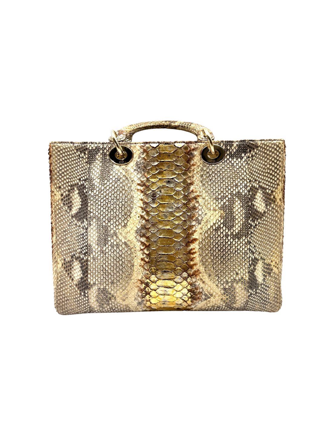 Christian Dior Lady Dior Gold Python Leather Handle Bag DR832
