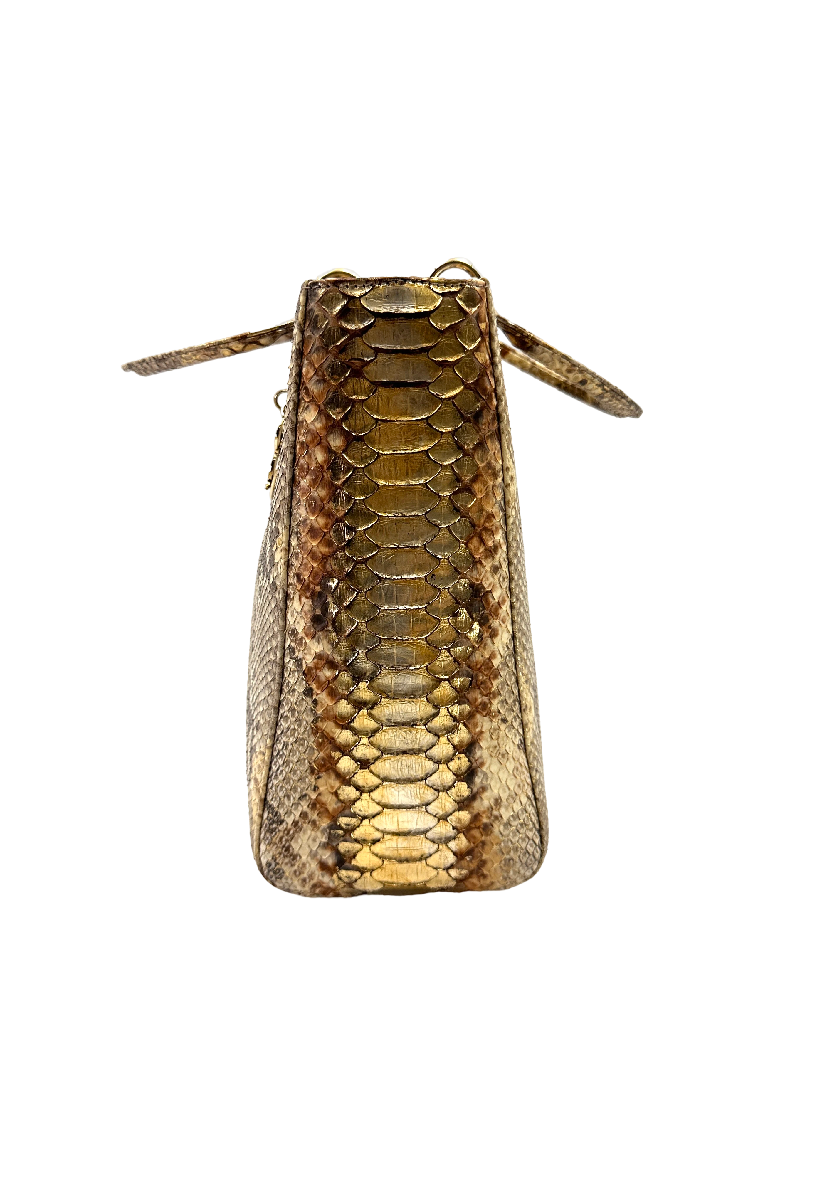 Christian Dior Lady Dior Gold Python Leather Handle Bag DR832