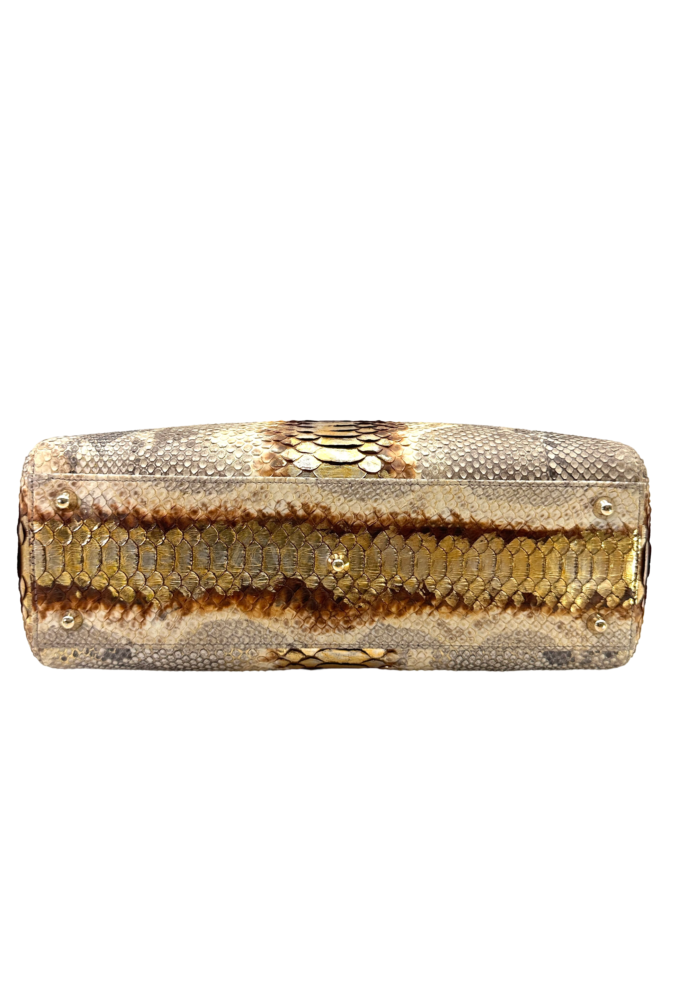 Christian Dior Lady Dior Gold Python Leather Handle Bag DR832