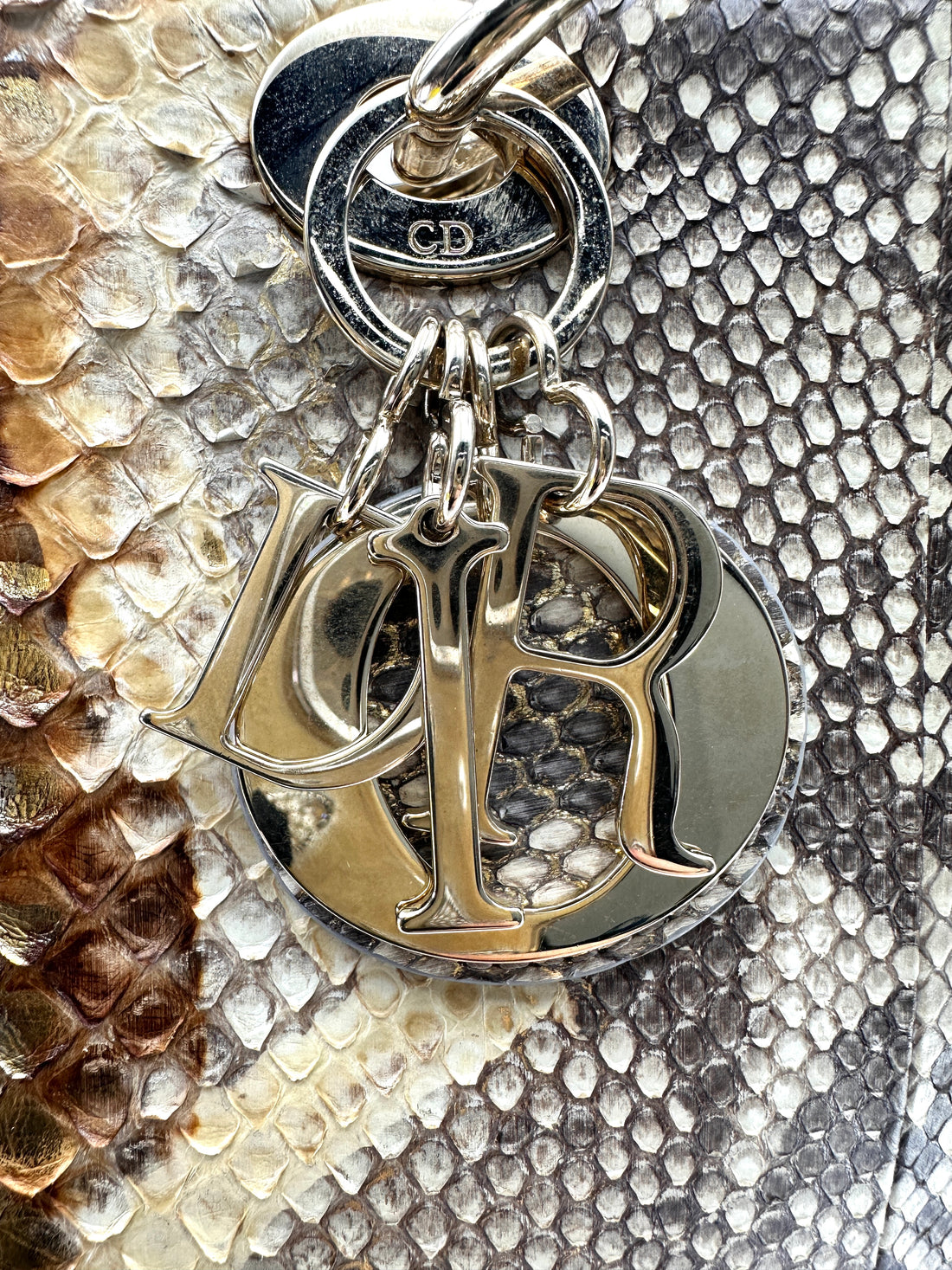 Christian Dior Lady Dior Gold Python Leather Handle Bag DR832