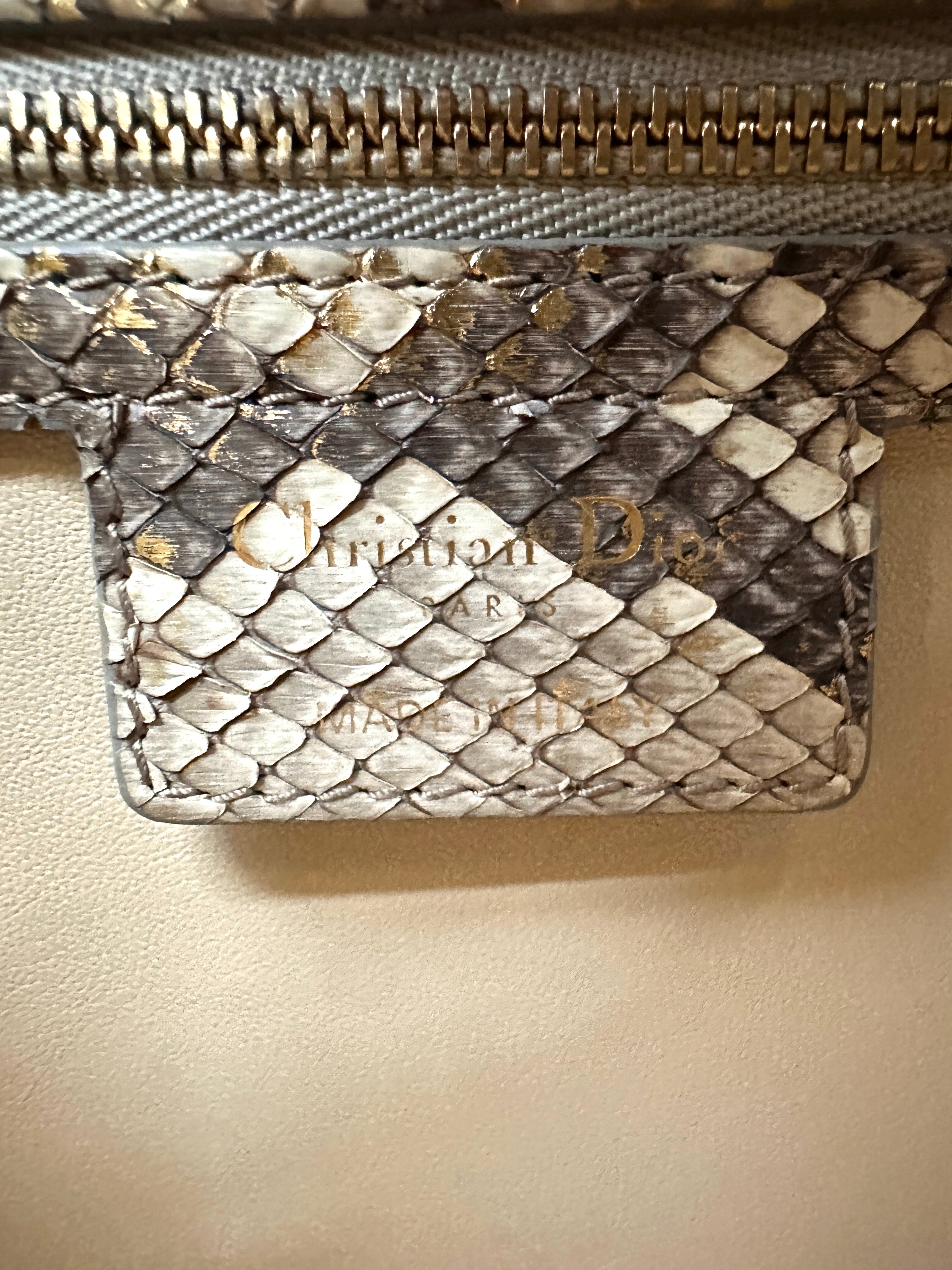 Christian Dior Lady Dior Gold Python Leather Handle Bag DR832