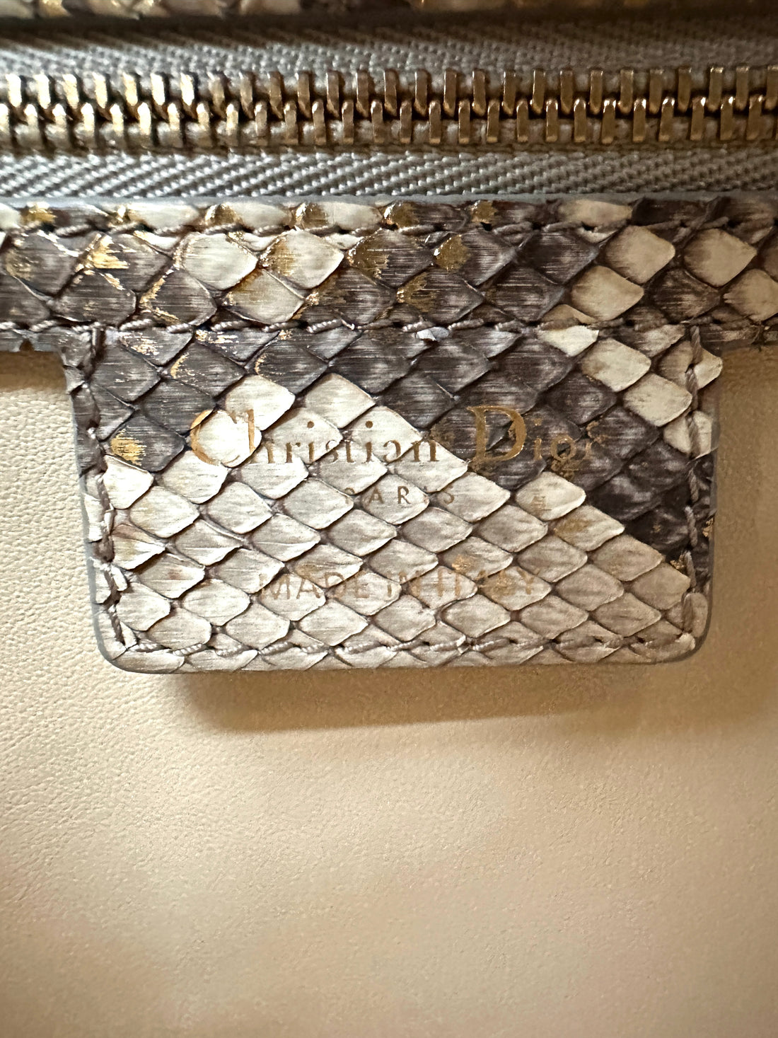 Christian Dior Lady Dior Gold Python Leather Handle Bag DR832