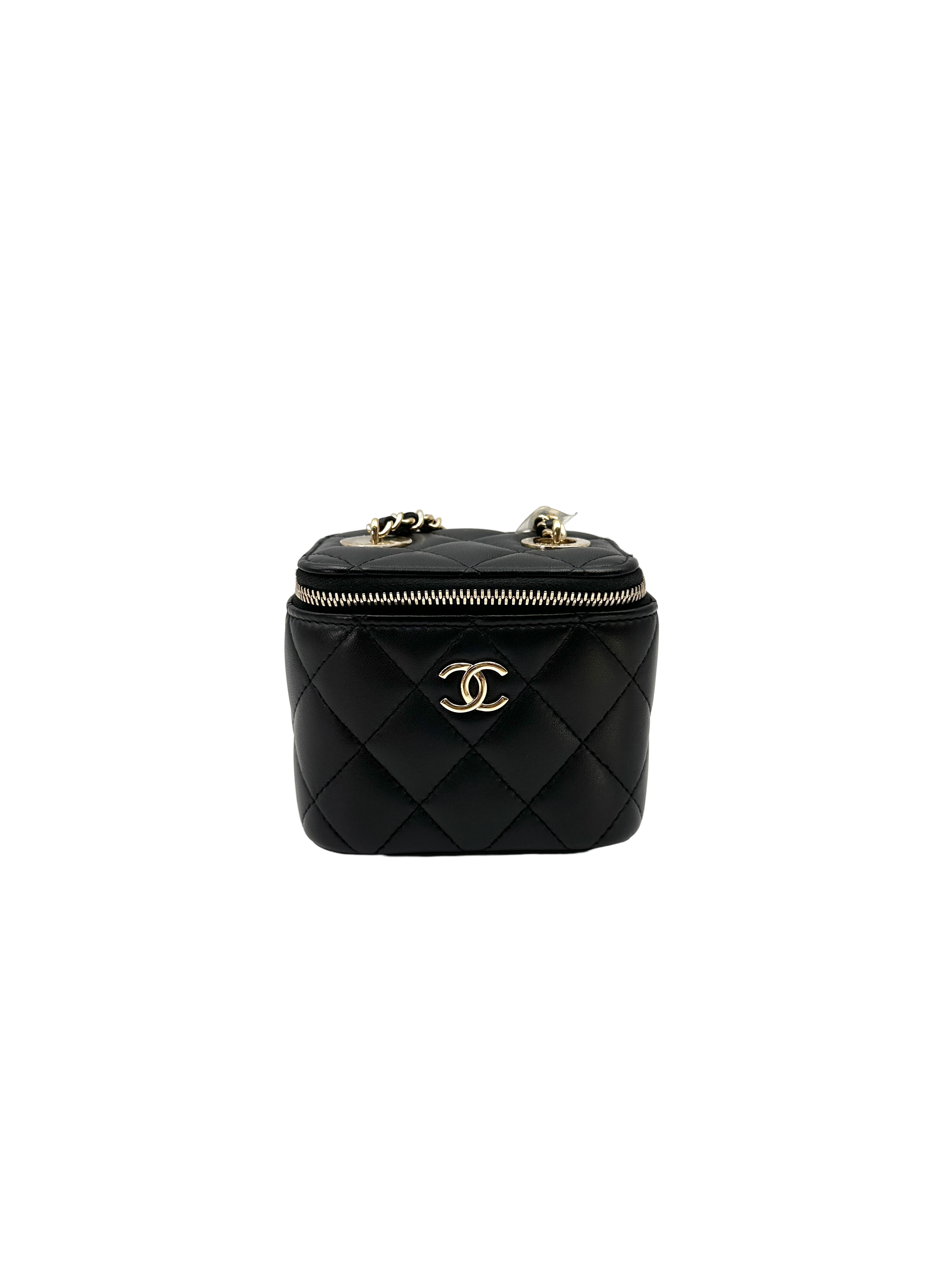 Chanel Black Quilted Leather Mini Pearl Chain Vanity Case(31***20) CC2284